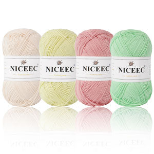 NICEEC 4 Skeins Soft Baby Yarn 100% Cotton Yarn for Crochet Knitting 4 Ply Yarn Blanket Yarn for DIY Craft Fingering Weight Yarn Total Length 4×175yds/4×50g