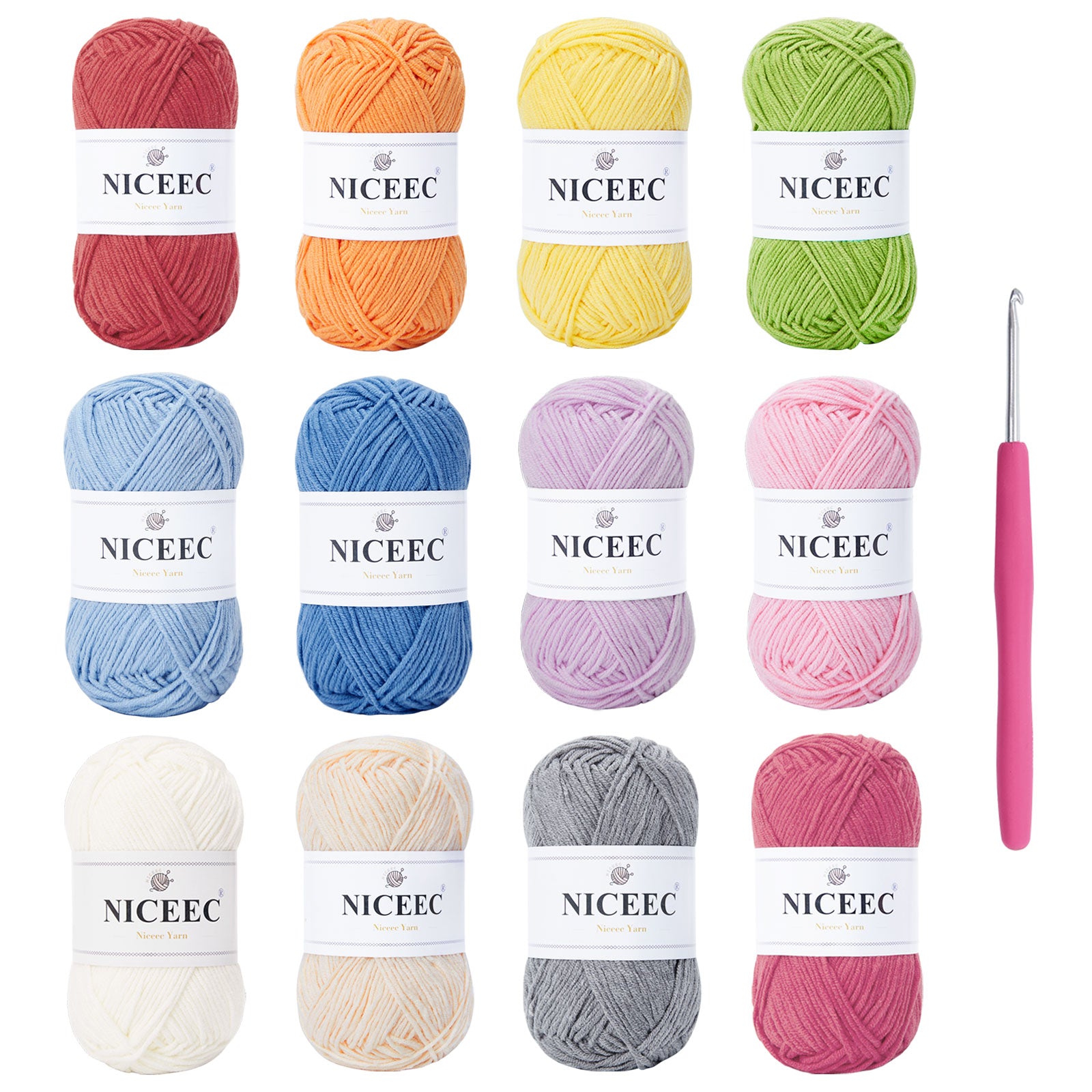 NICEEC 5 Skeins Cotton Blend Yarn Soft Yarn for Crocheting Baby Blanket Yarn for Knitting Easy Use 4 Ply Yarn Multicolored Yarn for DIY Craft