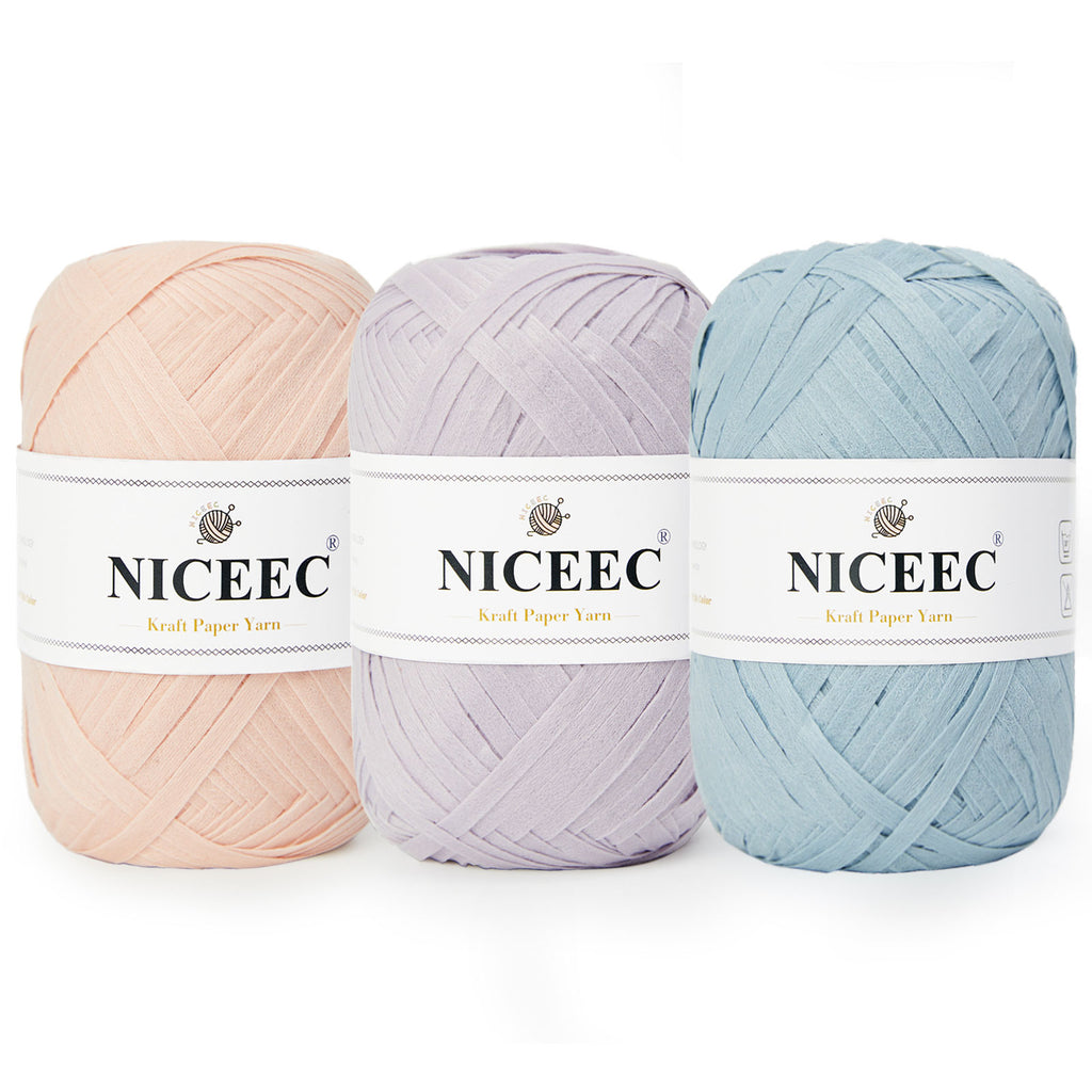 NICEEC Kraft Paper Yarn Raffia Yarn Soft Craft Ribbon Yarn Polyester Yarn for Crocheting DIY Weaving-Total Length 390m(427yds, 150g)