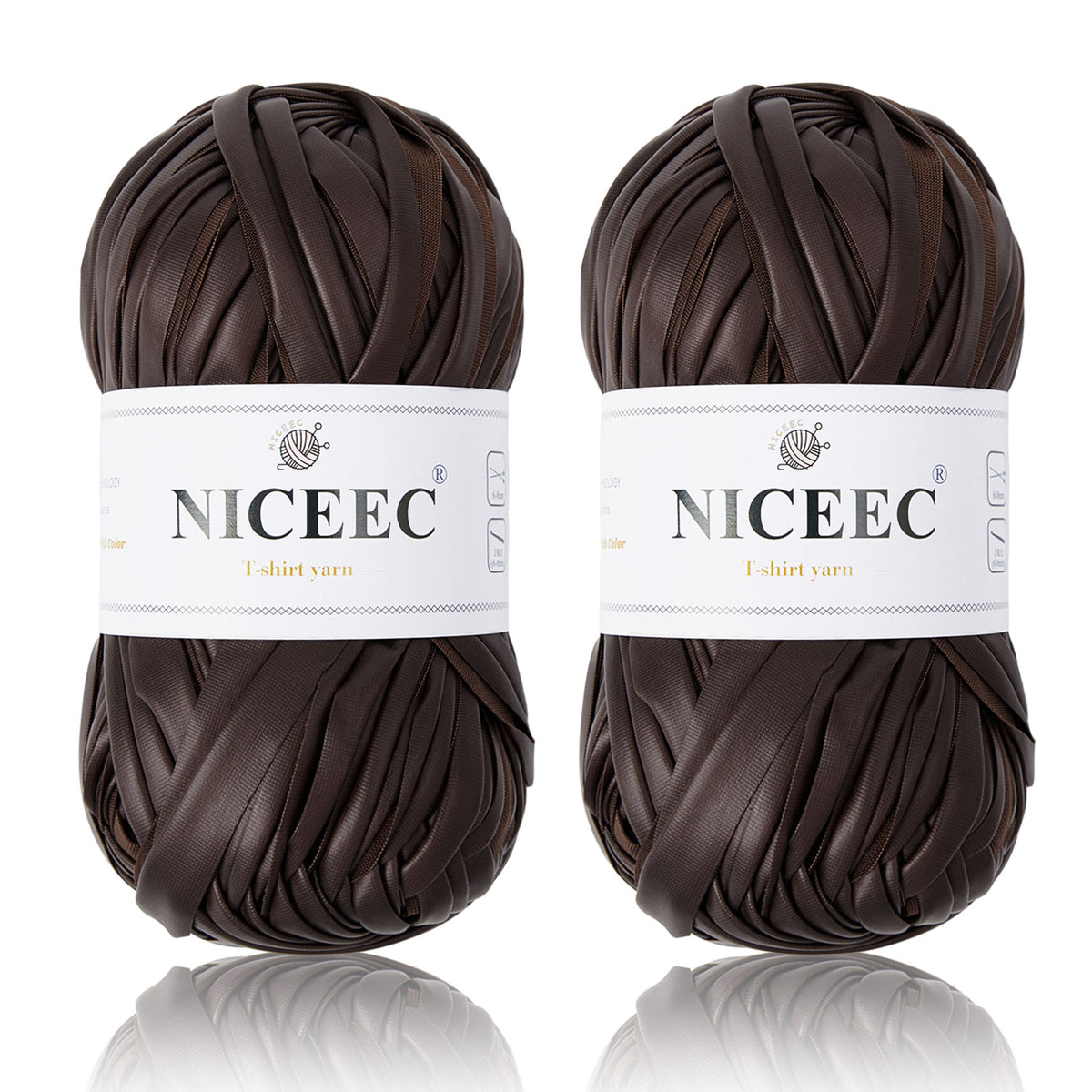 NICEEC 2 Skeins Metal T-Shirt Yarn Single-Side Bright, Glossy, Crochet & Knitting, Fabric Cloth Yarn Handmade DIY Craft Bag Basket Cushion-Totle Length 64yds(7.1oz)