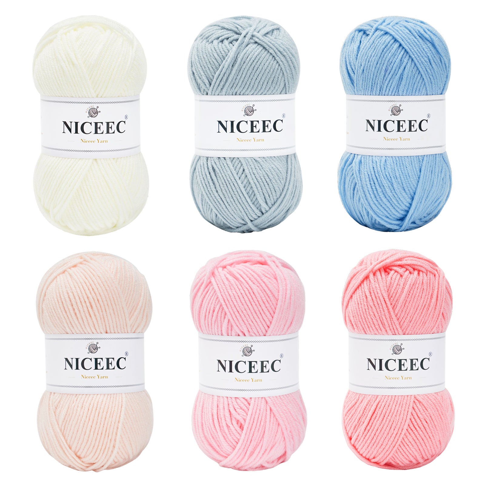 NICEEC 300g Soft Assorted Colors Yarn - Sport Weight,100% Acrylic, 4 Ply, Bonbons Yarn for Crochet & Knit, DIY Project Starter Kit for Kids or Adults(Total 870yds)
