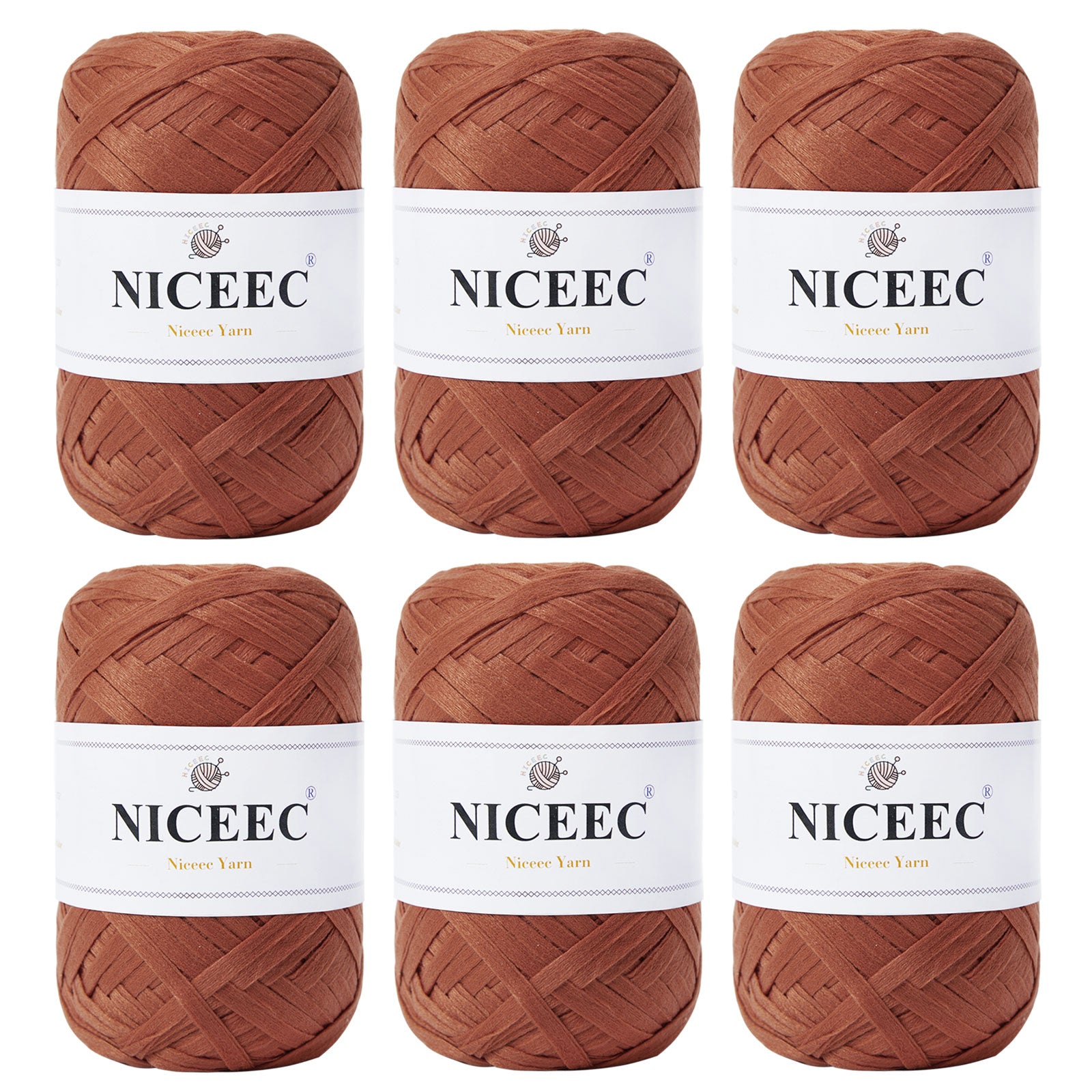 NICEEC 6 Skeins Soft Tape Yarn for Crocheting Craft Paper Yarn Easy Crochet Raffia Yarn Ribbon Yarn for DIY Craft Gift Wrapping Total Length 1.76oz×6/109yds×6