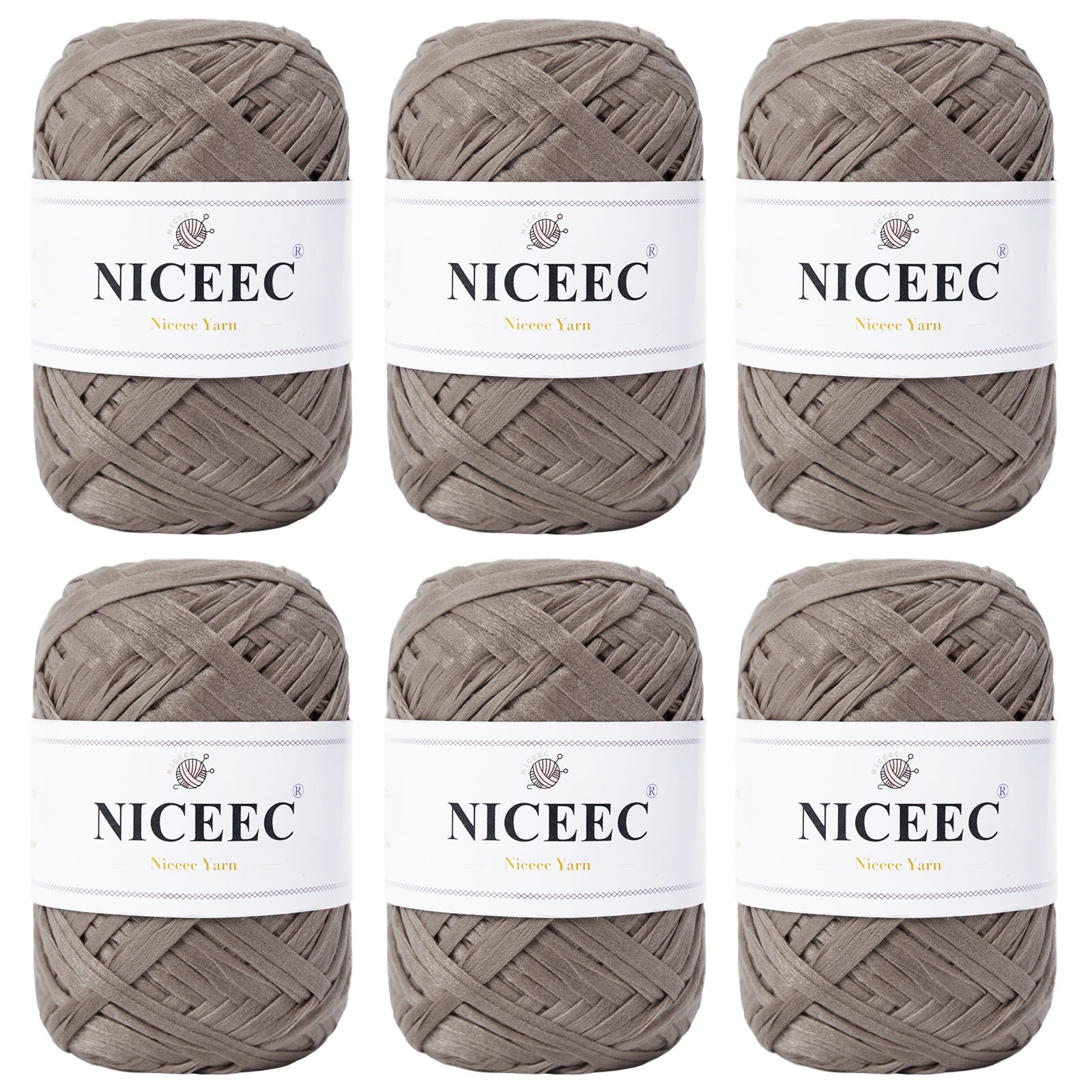 NICEEC 6 Skeins Soft Tape Yarn for Crocheting Craft Paper Yarn Easy Crochet Raffia Yarn Ribbon Yarn for DIY Craft Gift Wrapping Total Length 1.76oz×6/109yds×6
