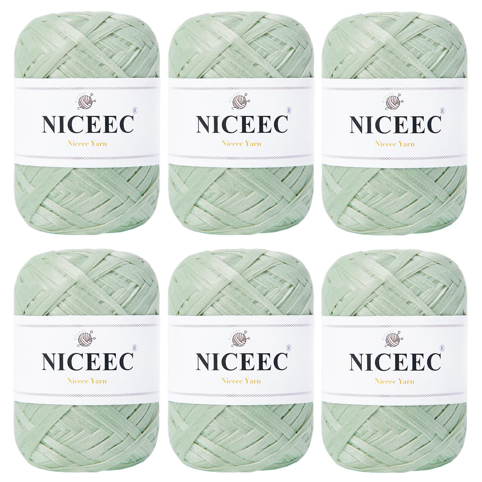 NICEEC 6 Skeins Soft Tape Yarn for Crocheting Craft Paper Yarn Easy Crochet Raffia Yarn Ribbon Yarn for DIY Craft Gift Wrapping Total Length 1.76oz×6/109yds×6