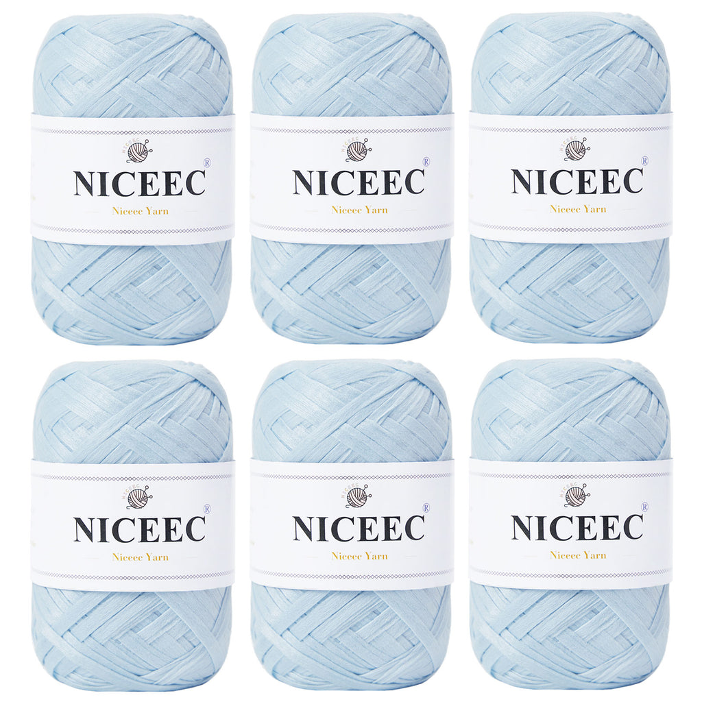NICEEC 6 Skeins Soft Tape Yarn for Crocheting Craft Paper Yarn Easy Crochet Raffia Yarn Ribbon Yarn for DIY Craft Gift Wrapping Total Length 1.76oz×6/109yds×6