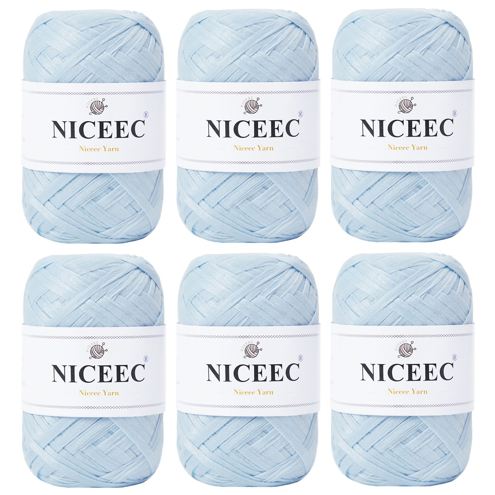 NICEEC 6 Skeins Soft Tape Yarn for Crocheting Craft Paper Yarn Easy Crochet Raffia Yarn Ribbon Yarn for DIY Craft Gift Wrapping Total Length 1.76oz×6/109yds×6