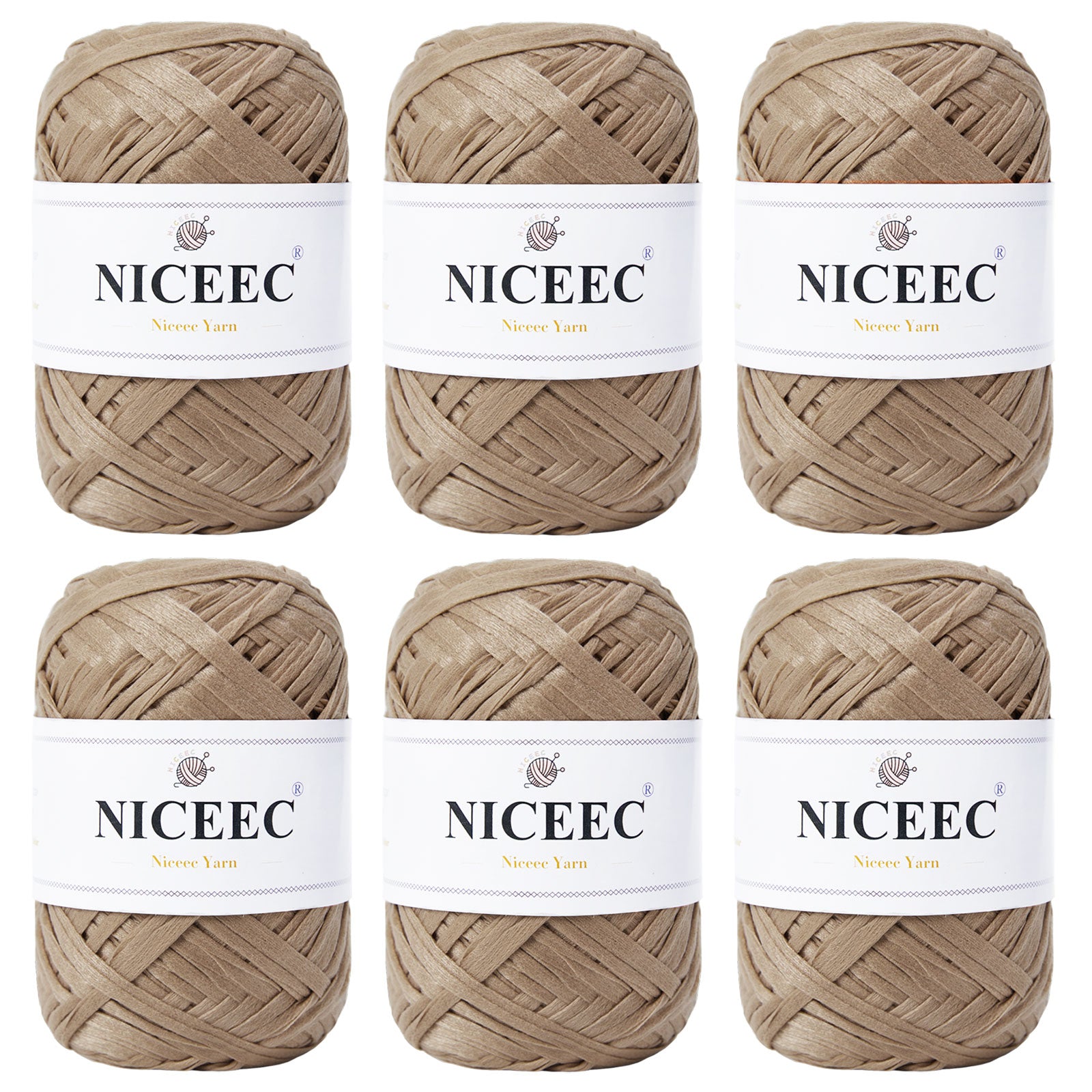 NICEEC 6 Skeins Soft Tape Yarn for Crocheting Craft Paper Yarn Easy Crochet Raffia Yarn Ribbon Yarn for DIY Craft Gift Wrapping Total Length 1.76oz×6/109yds×6