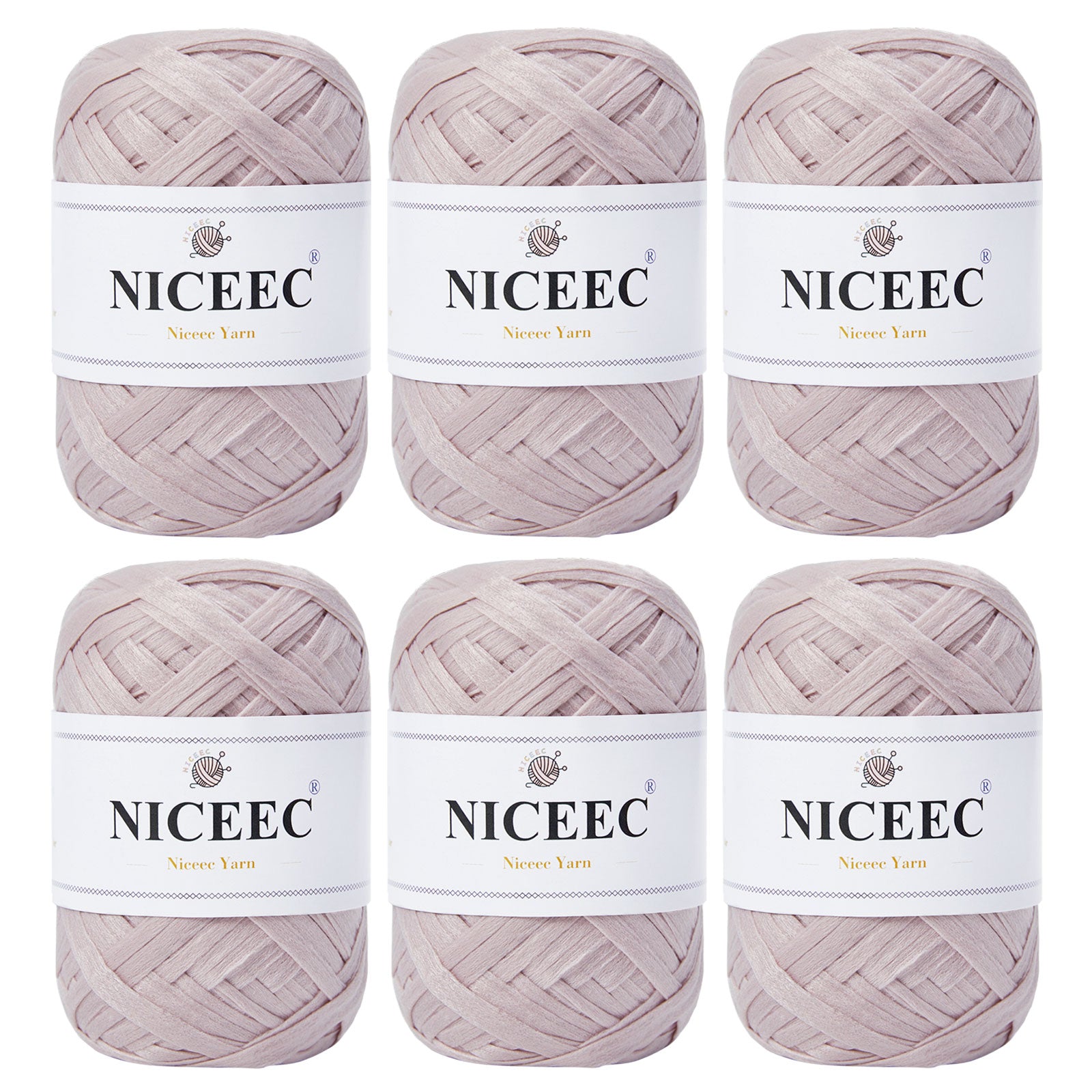 NICEEC 6 Skeins Soft Tape Yarn for Crocheting Craft Paper Yarn Easy Crochet Raffia Yarn Ribbon Yarn for DIY Craft Gift Wrapping Total Length 1.76oz×6/109yds×6