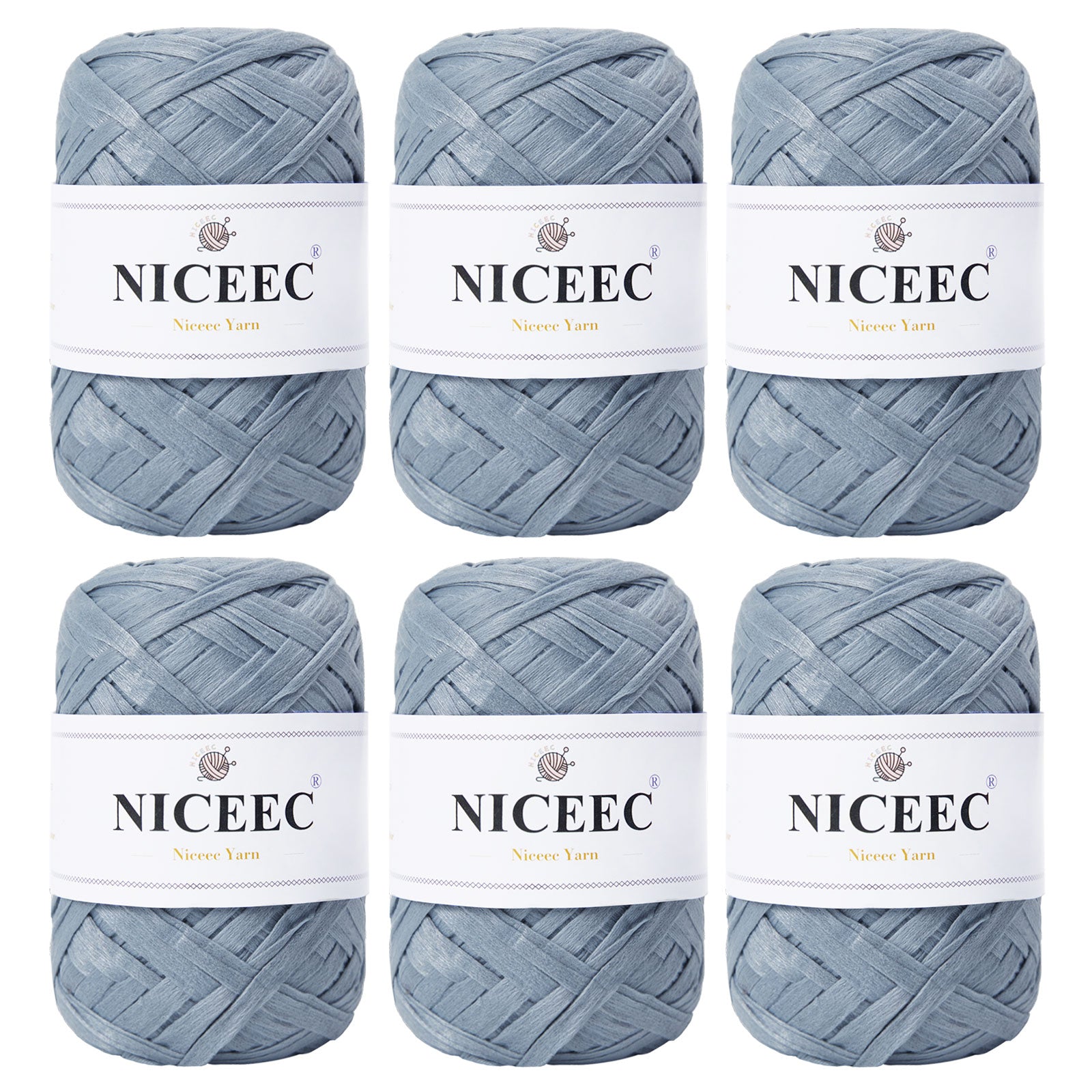 NICEEC 6 Skeins Soft Tape Yarn for Crocheting Craft Paper Yarn Easy Crochet Raffia Yarn Ribbon Yarn for DIY Craft Gift Wrapping Total Length 1.76oz×6/109yds×6