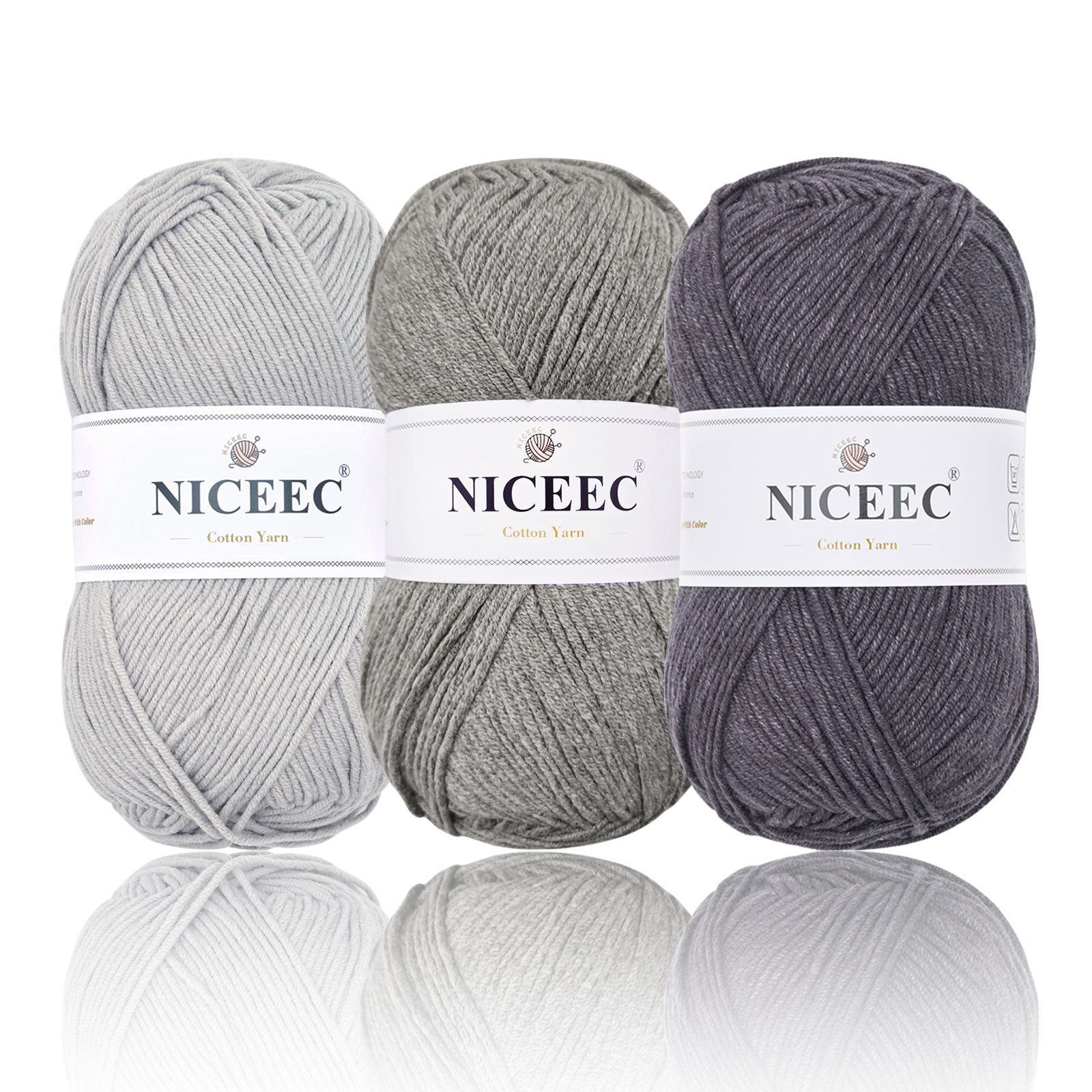NICEEC 3 Skeins Soft Cotton Yarn 5ply Baby Cotton Yarn for Knitting Crochet Baby Weight Yarn Cotton Blend Yarn Total Length 3×220m(3×240 yds,100g×3)