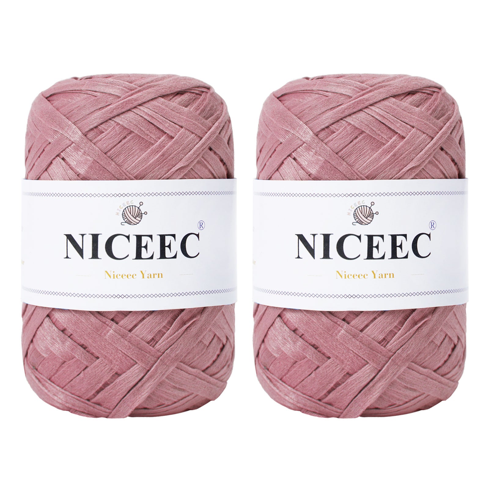 NICEEC 2 Skeins Soft Tape Yarn for Crocheting Craft Paper Yarn Easy Crochet Raffia Yarn Ribbon Yarn for DIY Craft Gift Wrapping Total Length 1.76oz×2/109yds×2-Pinkish Purple