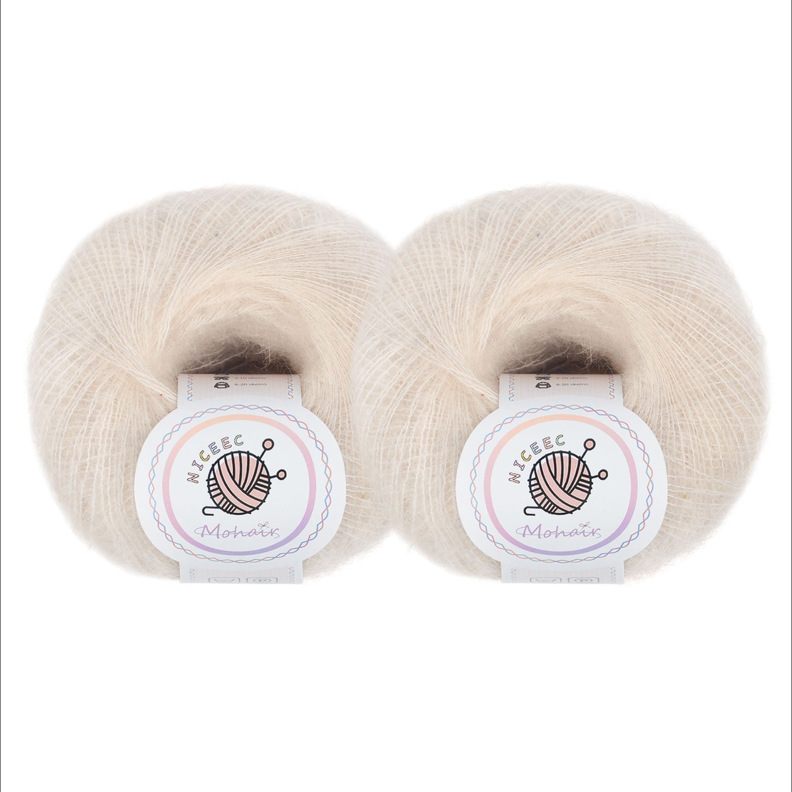 NICEEC 2 Skeins Soft Mohair Yarn, Fluffy & Fuzzy, Luxurious & Thin, Slik Wool Blend Yarn for Crochet & Knitting