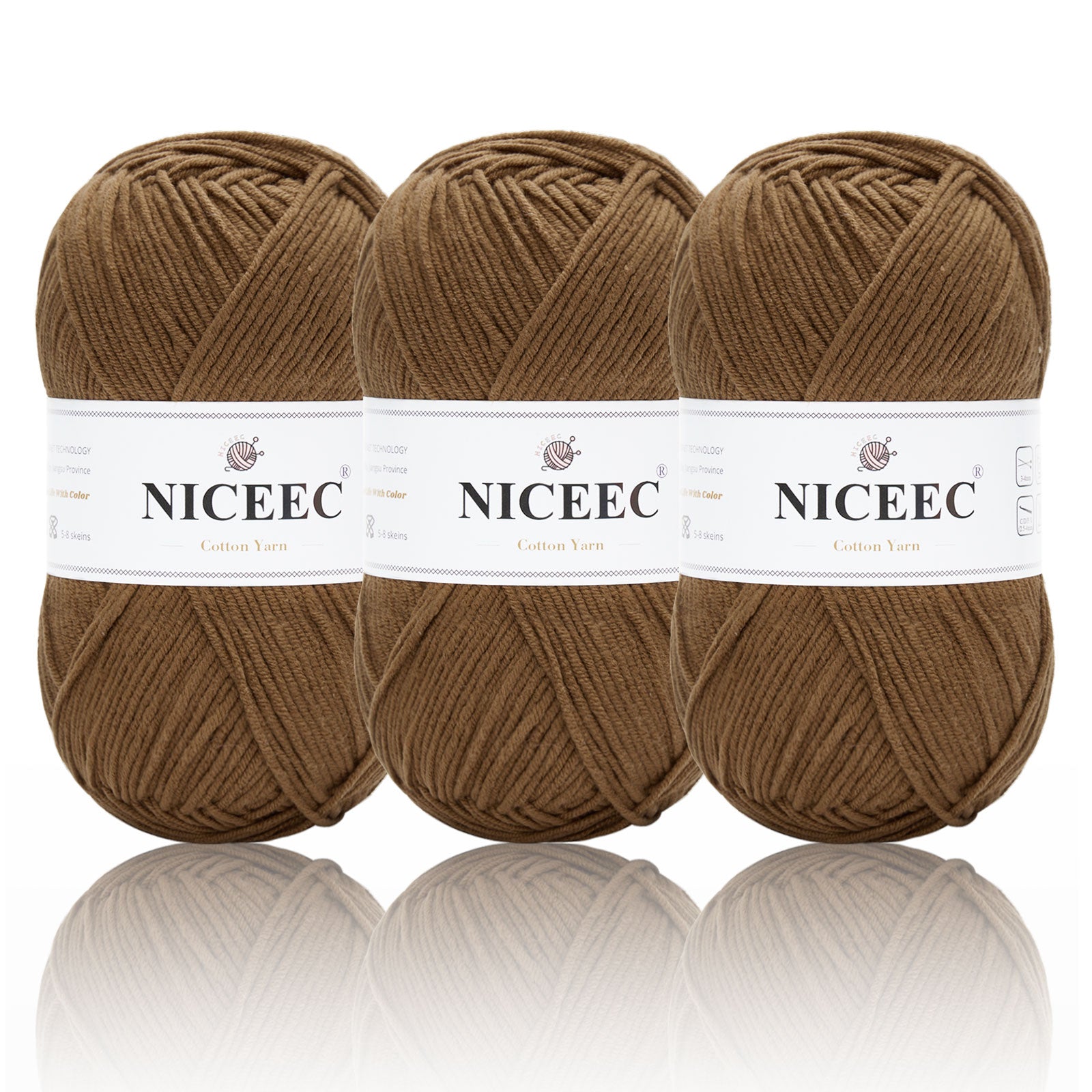 NICEEC 3 Skeins Soft Cotton Yarn 5ply Baby Cotton Yarn for Knitting Crochet Baby Weight Yarn Cotton Blend Yarn Total Length 3×220m(3×240 yds,100g×3)
