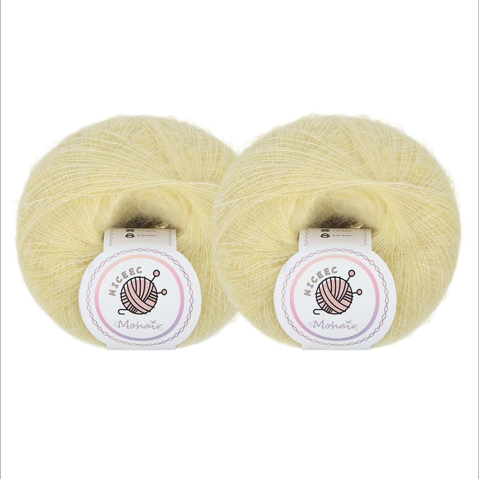 NICEEC 2 Skeins Soft Mohair Yarn, Fluffy & Fuzzy, Luxurious & Thin, Slik Wool Blend Yarn for Crochet & Knitting
