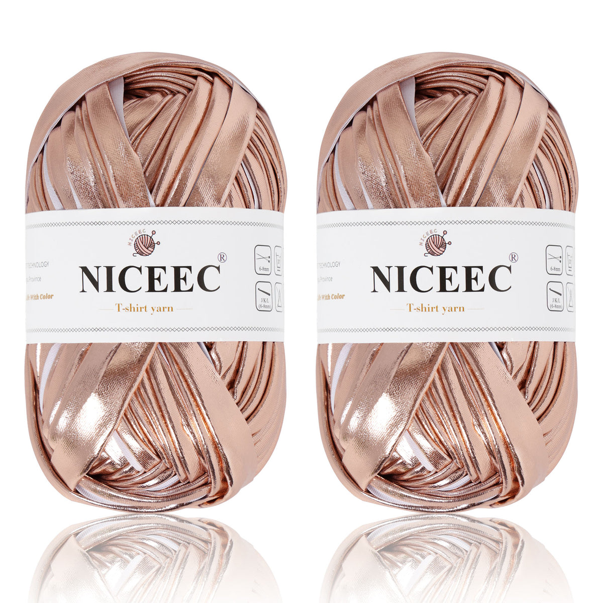NICEEC 2 Skeins Metal T-Shirt Yarn Single-Side Bright, Glossy, Crochet & Knitting, Fabric Cloth Yarn Handmade DIY Craft Bag Basket Cushion-Totle Length 64yds(7.1oz)