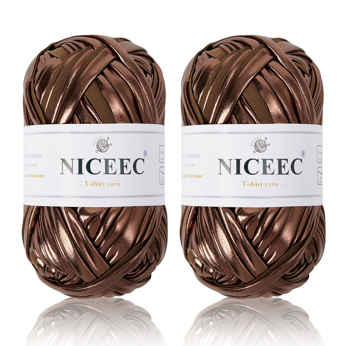 NICEEC 2 Skeins Metal T-Shirt Yarn Single-Side Bright, Glossy, Crochet & Knitting, Fabric Cloth Yarn Handmade DIY Craft Bag Basket Cushion-Totle Length 64yds(7.1oz)