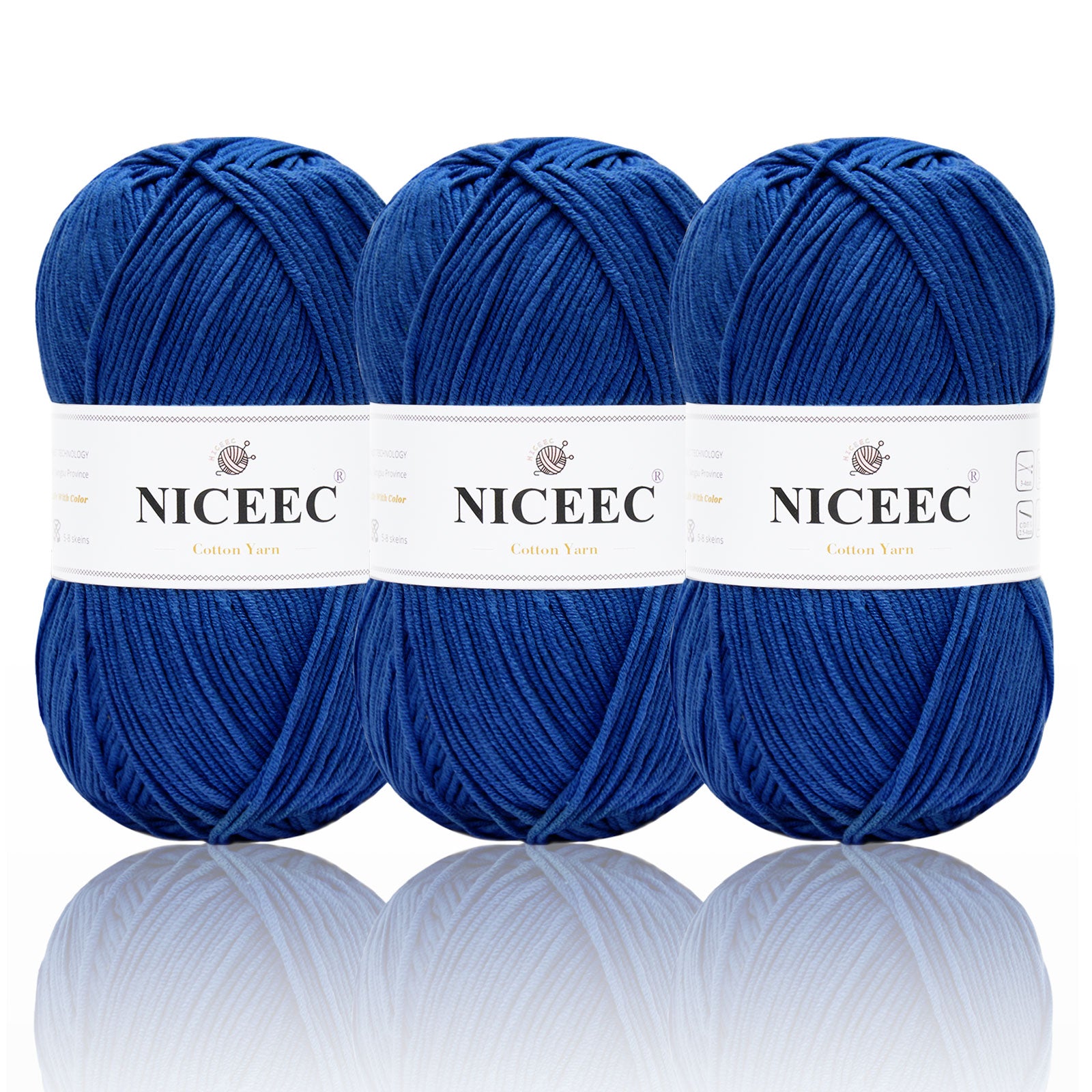 NICEEC 3 Skeins Soft Cotton Yarn 5ply Baby Cotton Yarn for Knitting Crochet Baby Weight Yarn Cotton Blend Yarn Total Length 3×220m(3×240 yds,100g×3)