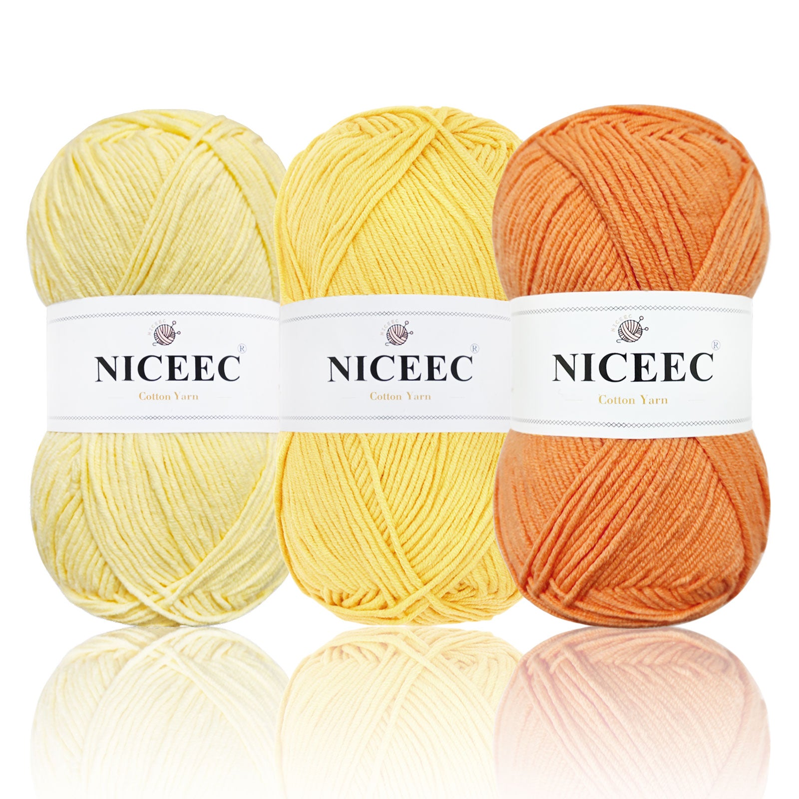 NICEEC 3 Skeins Soft Cotton Yarn 5ply Baby Cotton Yarn for Knitting Crochet Baby Weight Yarn Cotton Blend Yarn Total Length 3×220m(3×240 yds,100g×3)