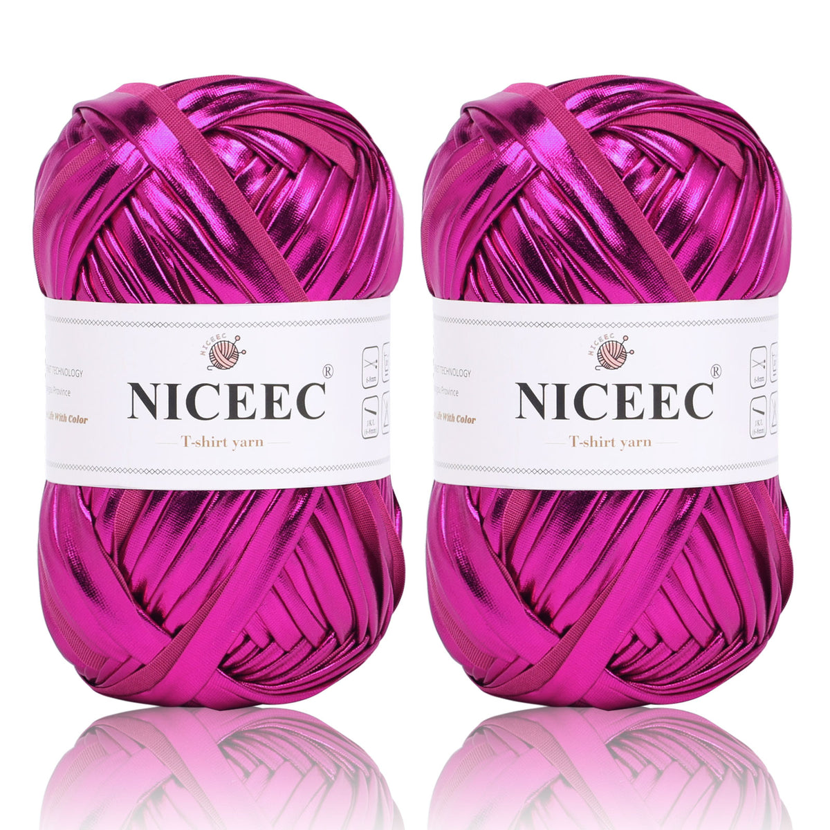 NICEEC 2 Skeins Metal T-Shirt Yarn Single-Side Bright, Glossy, Crochet & Knitting, Fabric Cloth Yarn Handmade DIY Craft Bag Basket Cushion-Totle Length 64yds(7.1oz)