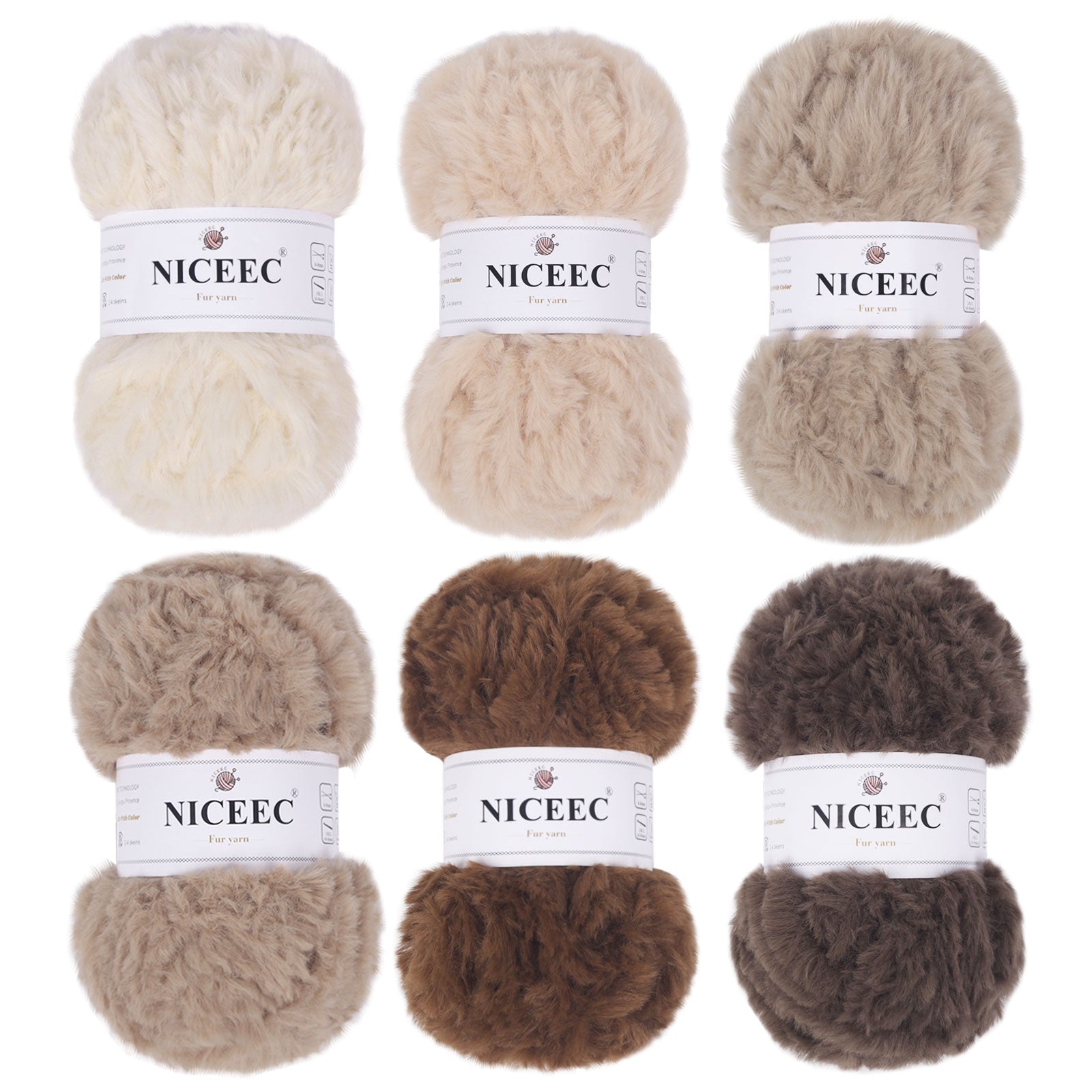 NICEEC 2 Skeins Super Soft Fur Yarn Chunky Fluffy Faux Fur Yarn Eyelash Yarn for Crochet Knit -Total Length 2×32m(2×35yds,50g×2)