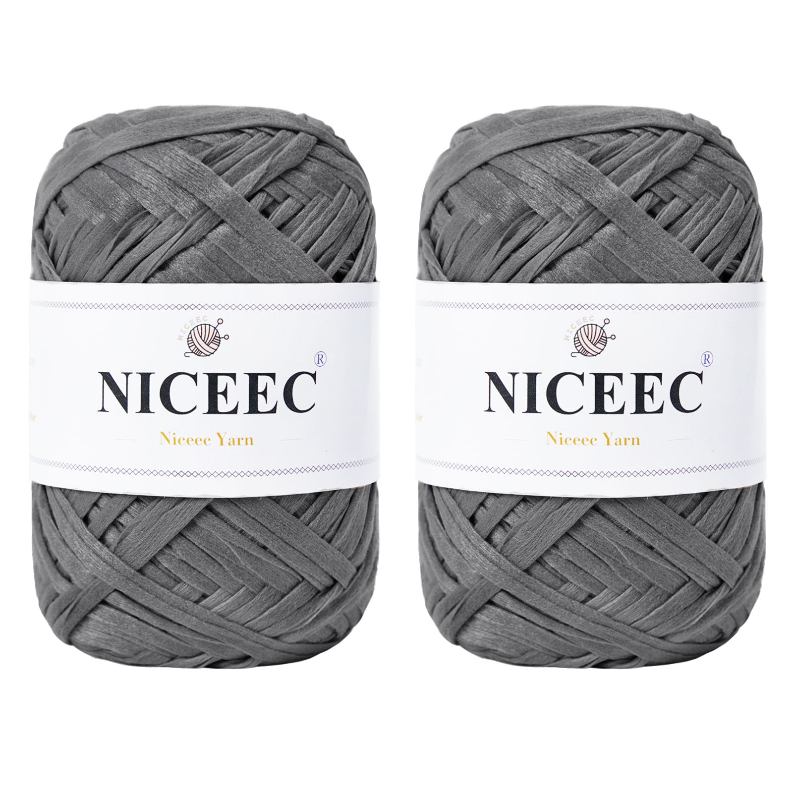 NICEEC 2 Skeins Soft Tape Yarn for Crocheting Craft Paper Yarn Easy Crochet Raffia Yarn Ribbon Yarn for DIY Craft Gift Wrapping Total Length 1.76oz×2/109yds×2-Pinkish Purple
