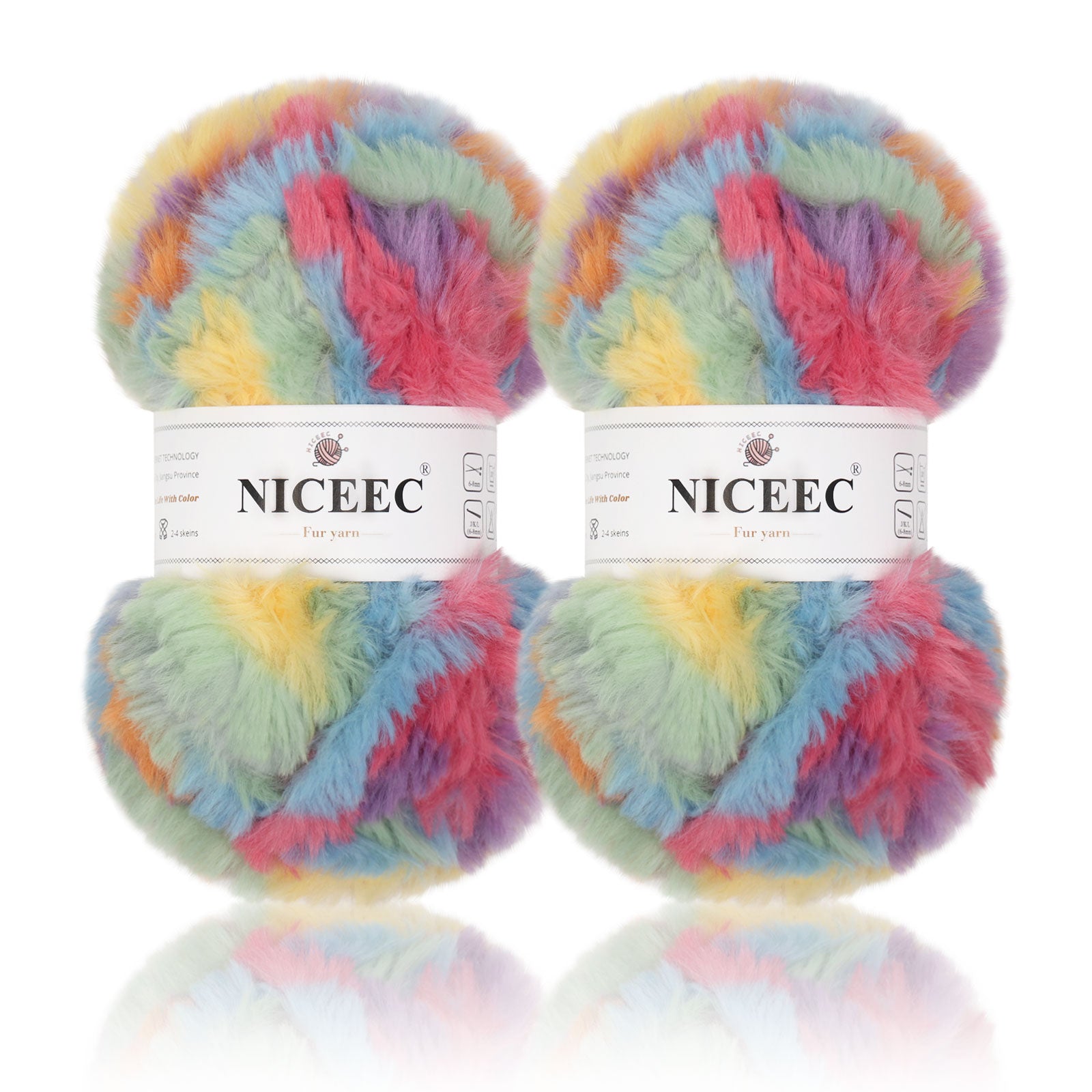 NICEEC 2 Skeins Super Soft Fur Yarn Chunky Fluffy Faux Fur Yarn Eyelash Yarn for Crochet Knit -Total Length 2×32m(2×35yds,50g×2)