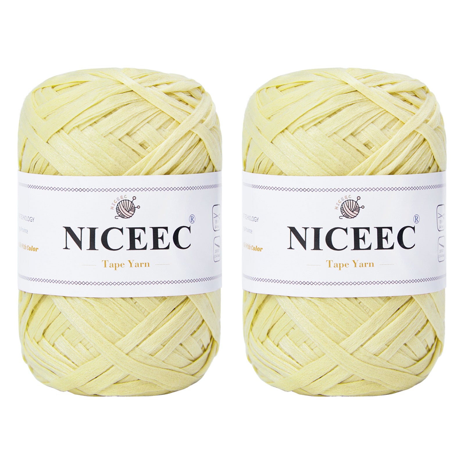 NICEEC 2 Skeins Soft Tape Yarn for Crocheting Craft Paper Yarn Easy Crochet Raffia Yarn Ribbon Yarn for DIY Craft Gift Wrapping Total Length 1.76oz×2/109yds×2-Pinkish Purple