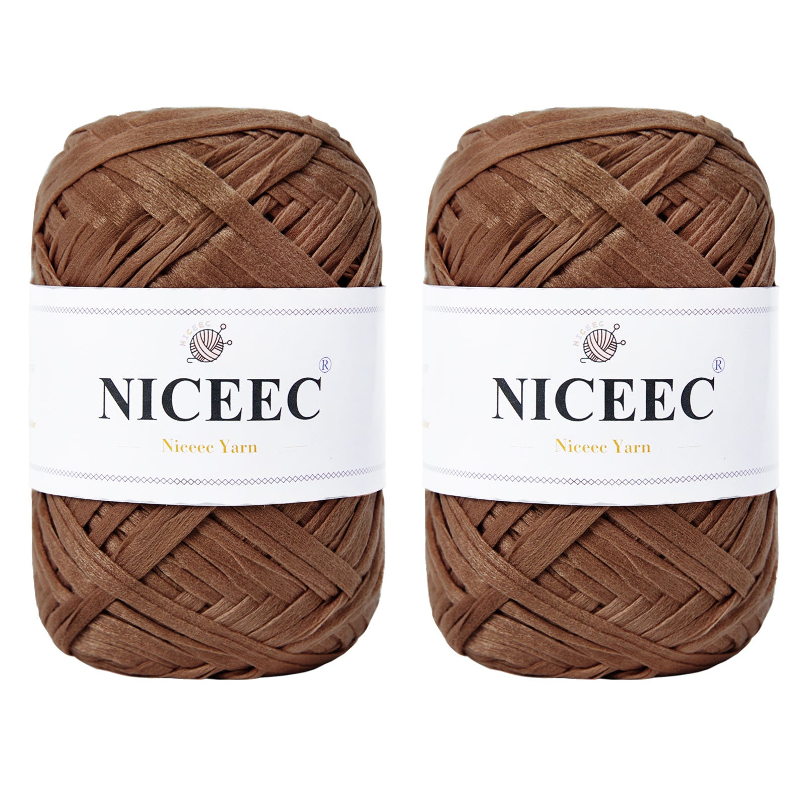NICEEC 2 Skeins Soft Tape Yarn for Crocheting Craft Paper Yarn Easy Crochet Raffia Yarn Ribbon Yarn for DIY Craft Gift Wrapping Total Length 1.76oz×2/109yds×2-Pinkish Purple