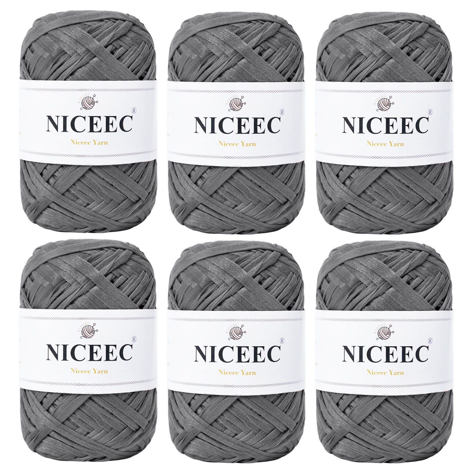 NICEEC 6 Skeins Soft Tape Yarn for Crocheting Craft Paper Yarn Easy Crochet Raffia Yarn Ribbon Yarn for DIY Craft Gift Wrapping Total Length 1.76oz×6/109yds×6
