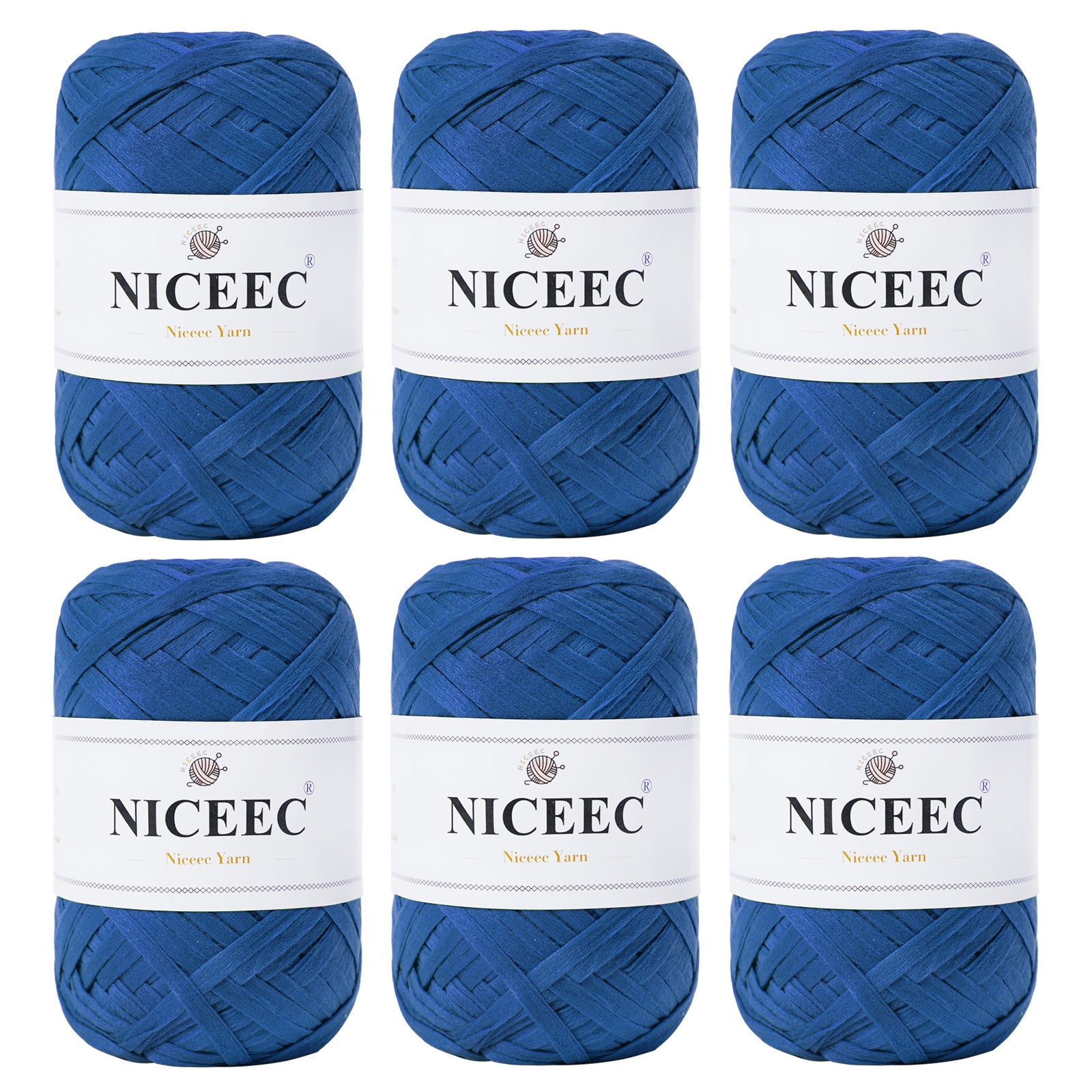 NICEEC 6 Skeins Soft Tape Yarn for Crocheting Craft Paper Yarn Easy Crochet Raffia Yarn Ribbon Yarn for DIY Craft Gift Wrapping Total Length 1.76oz×6/109yds×6