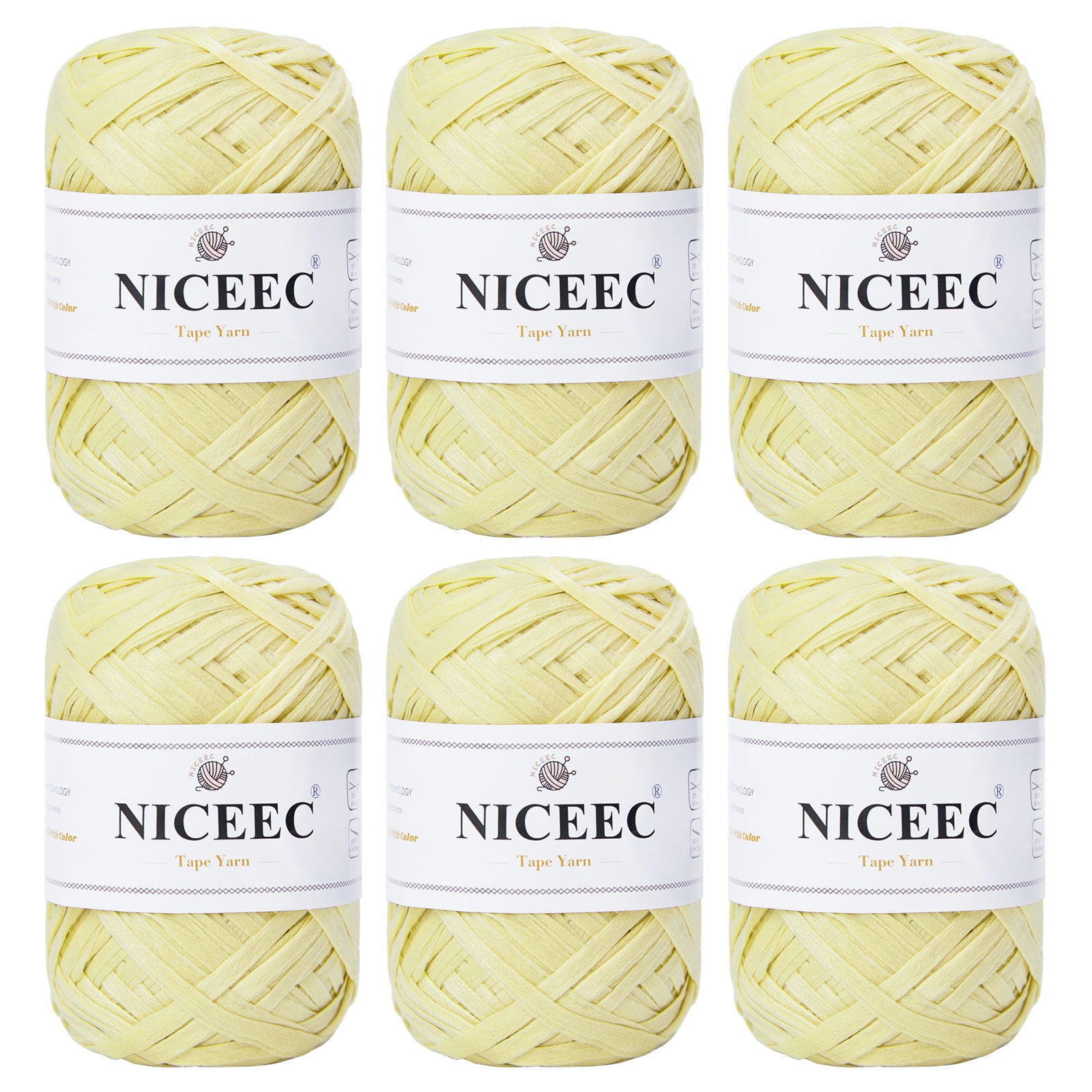 NICEEC 6 Skeins Soft Tape Yarn for Crocheting Craft Paper Yarn Easy Crochet Raffia Yarn Ribbon Yarn for DIY Craft Gift Wrapping Total Length 1.76oz×6/109yds×6
