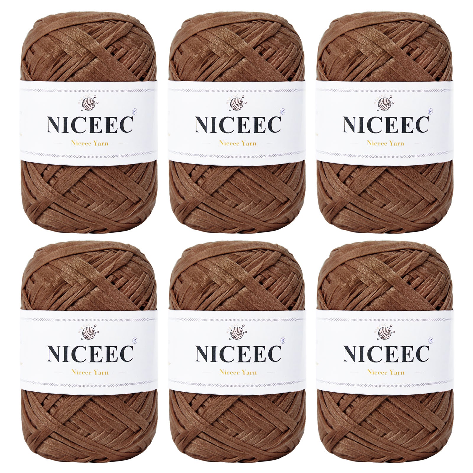 NICEEC 6 Skeins Soft Tape Yarn for Crocheting Craft Paper Yarn Easy Crochet Raffia Yarn Ribbon Yarn for DIY Craft Gift Wrapping Total Length 1.76oz×6/109yds×6