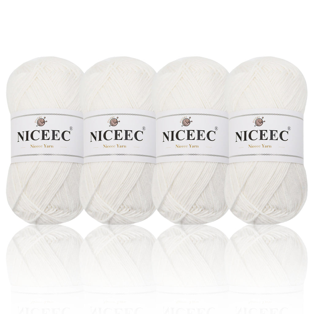 NICEEC 4 Skeins Soft Baby Yarn 100% Cotton Yarn for Crochet Knitting 4 Ply Yarn Blanket Yarn for DIY Craft Fingering Weight Yarn Total Length 4×175yds/4×50g