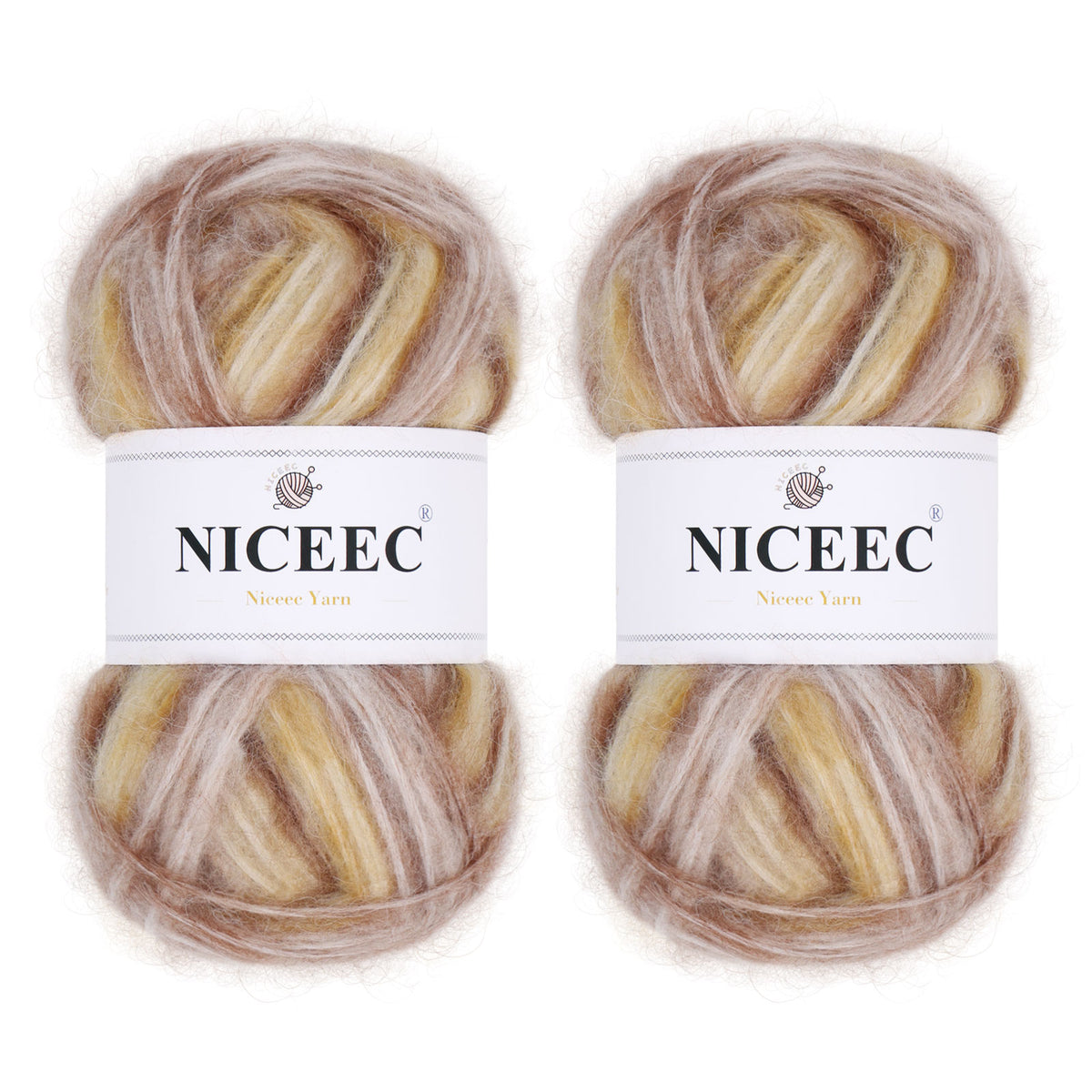 NICEEC 2 Skeins Fluffy Air Yarn, Crochet & Knit, Soft & Fuzzy, Colorful & Variegated Total 2×50g/2×175m