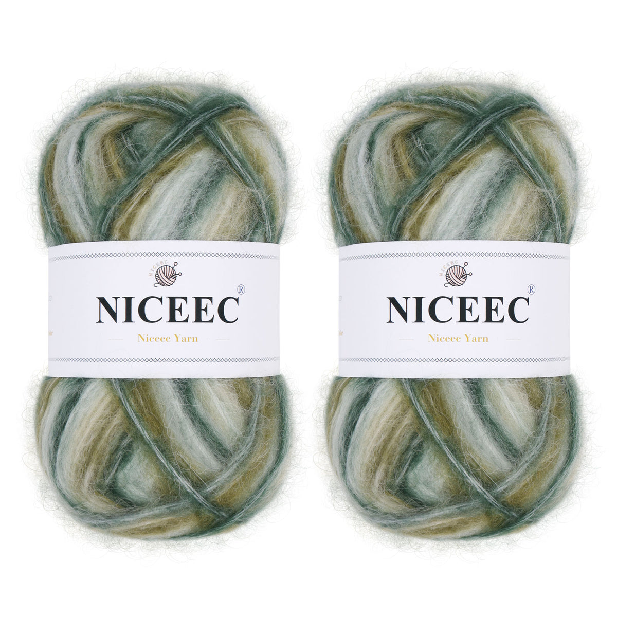 NICEEC 2 Skeins Fluffy Air Yarn, Crochet & Knit, Soft & Fuzzy, Colorful & Variegated Total 2×50g/2×175m