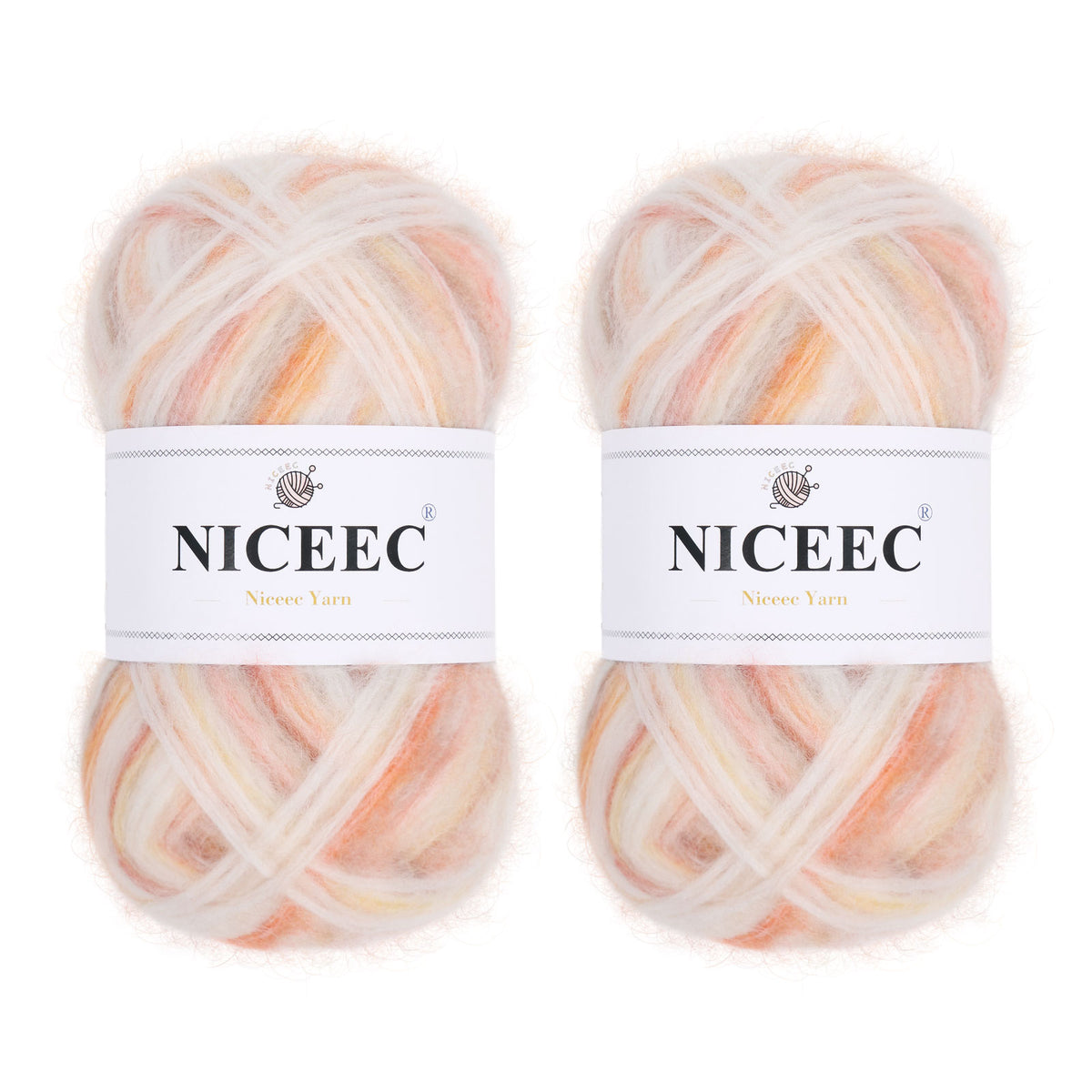 NICEEC 2 Skeins Fluffy Air Yarn, Crochet & Knit, Soft & Fuzzy, Colorful & Variegated Total 2×50g/2×175m