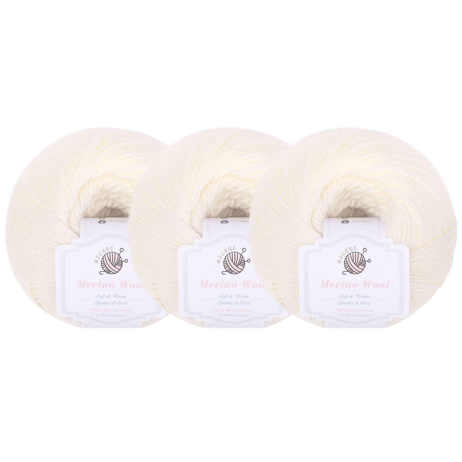 NICEEC 4 Skeins Soft Merino Wool Yarn - Soft & Warm, Finger Weight, Woolen Yarn for Crochet & Knitting