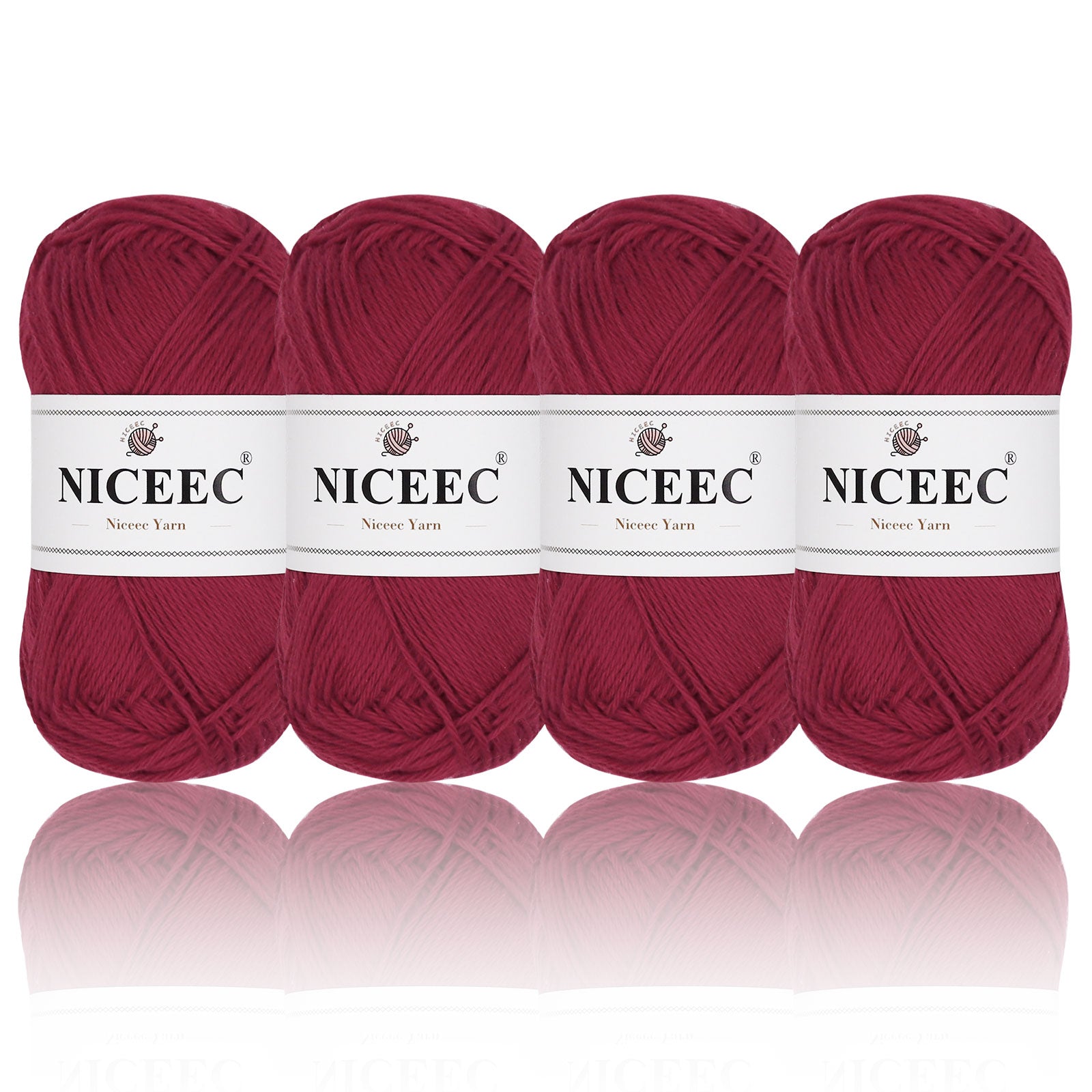NICEEC 4 Skeins Soft Baby Yarn 100% Cotton Yarn for Crochet Knitting 4 Ply Yarn Blanket Yarn for DIY Craft Fingering Weight Yarn Total Length 4×175yds/4×50g