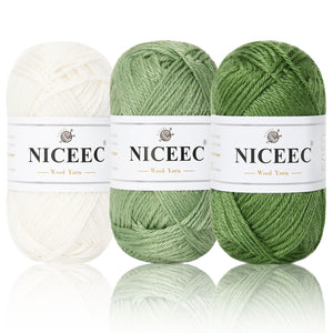 NICEEC 3 Skeins Soft Wool Yarn Glossy Wool Blend Yarn for Crochet Knitting Sport Weight Yarn for DIY Craft(3×50g/3×110yds)