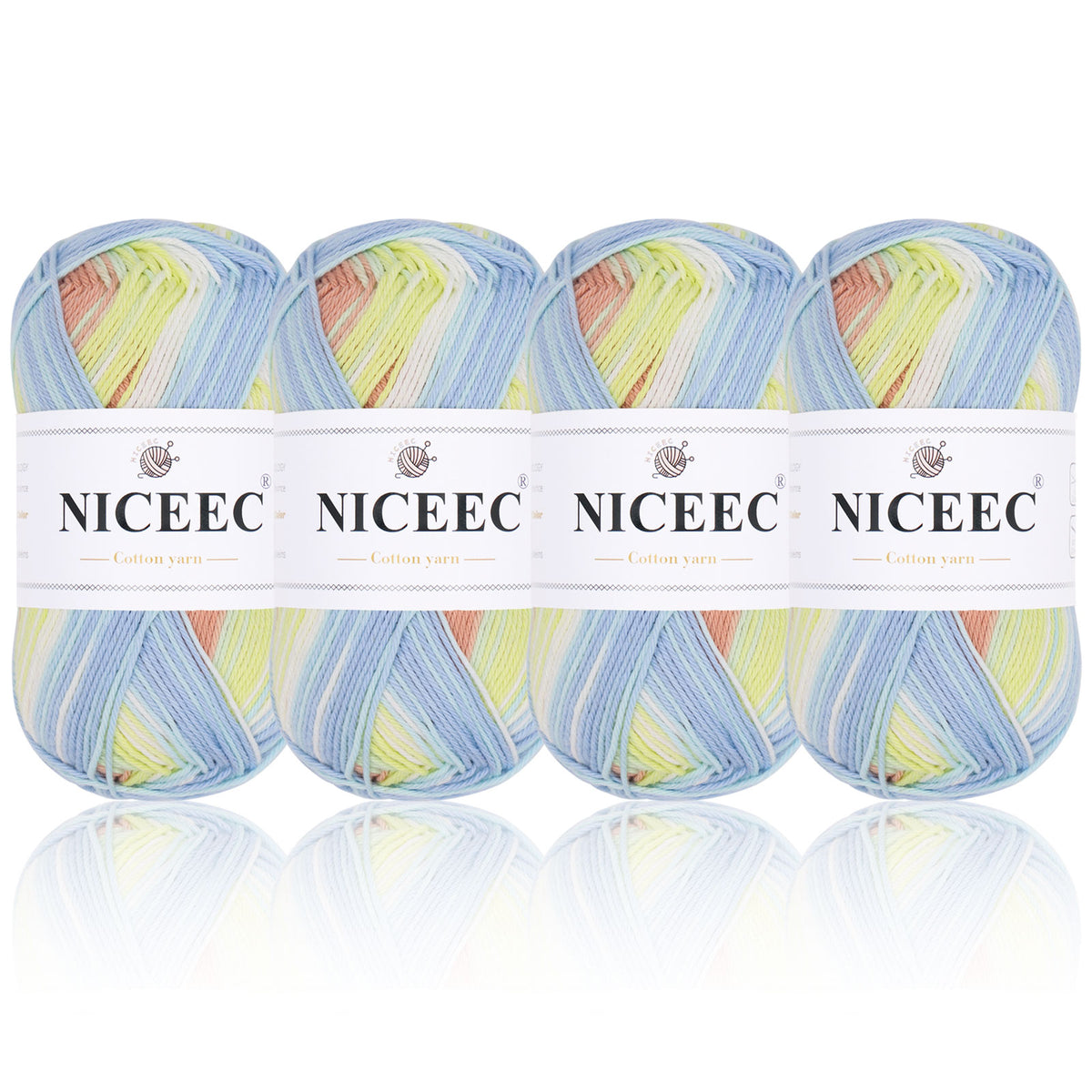 NICEEC - 4 madejas de hilo suave para bebé, 100 % algodón, para crochet, 4 capas, para mantas, manualidades, grosor de hilo, longitud total: 4 x 175 yardas/4 x 50 g 