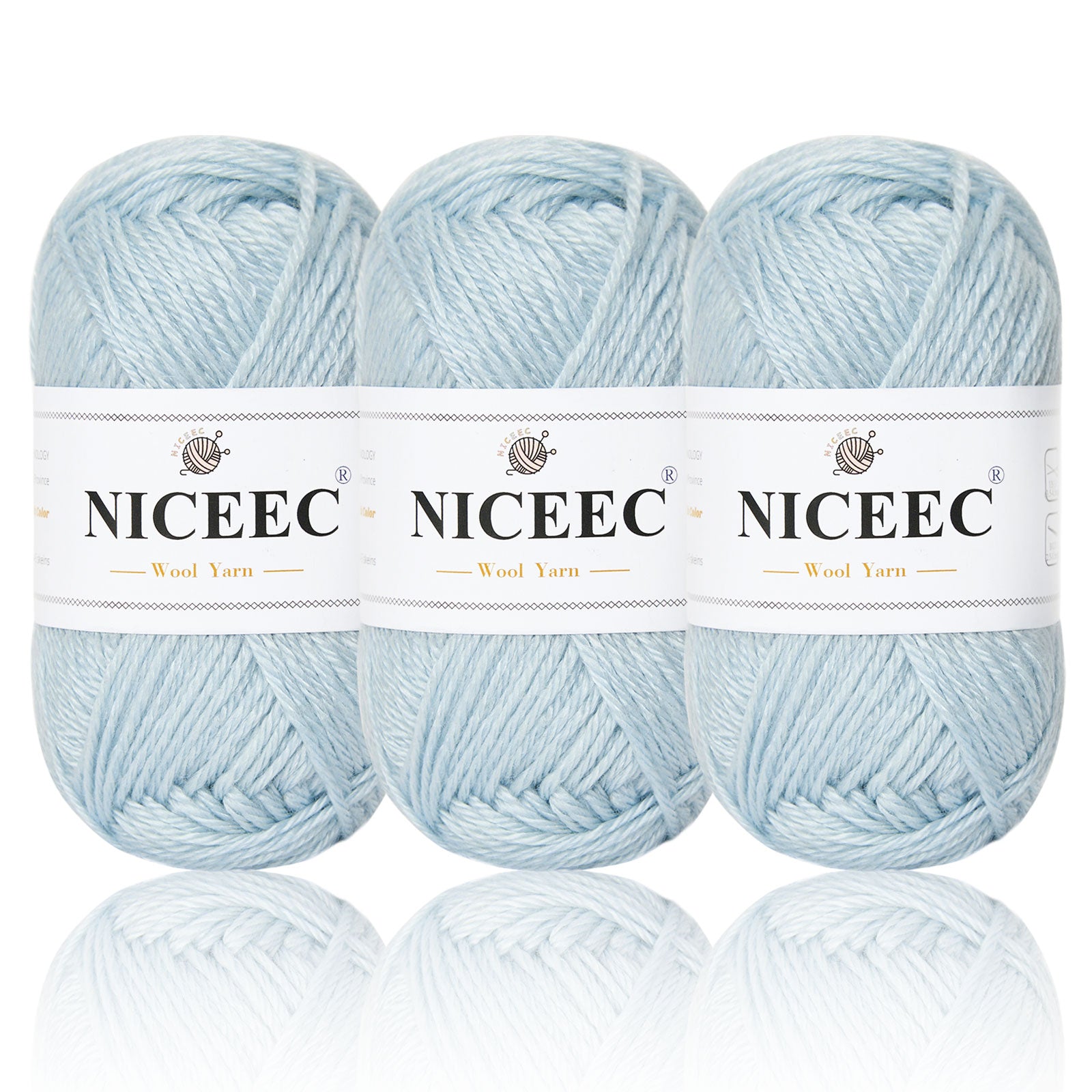 NICEEC 3 Skeins Soft Wool Yarn Glossy Wool Blend Yarn for Crochet Knitting Sport Weight Yarn for DIY Craft(3×50g/3×110yds)