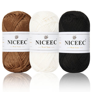 NICEEC 3 Skeins Soft Wool Yarn Glossy Wool Blend Yarn for Crochet Knitting Sport Weight Yarn for DIY Craft(3×50g/3×110yds)