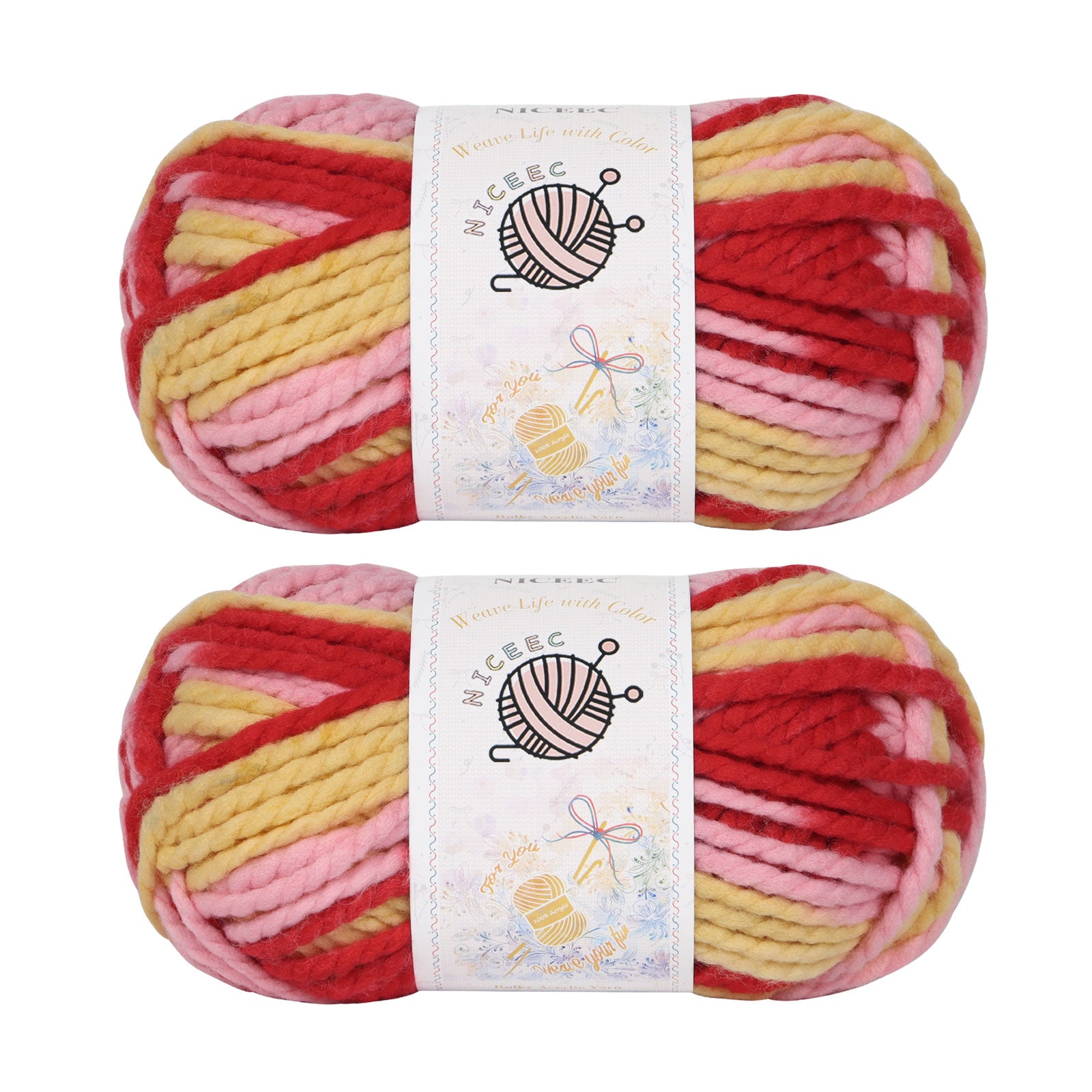 NICEEC 2 Skeins Bulky Acrylic Yarn - Soft, Colorful, Multicolored, Quality, Bulky Yarn for Crochet & Knitting