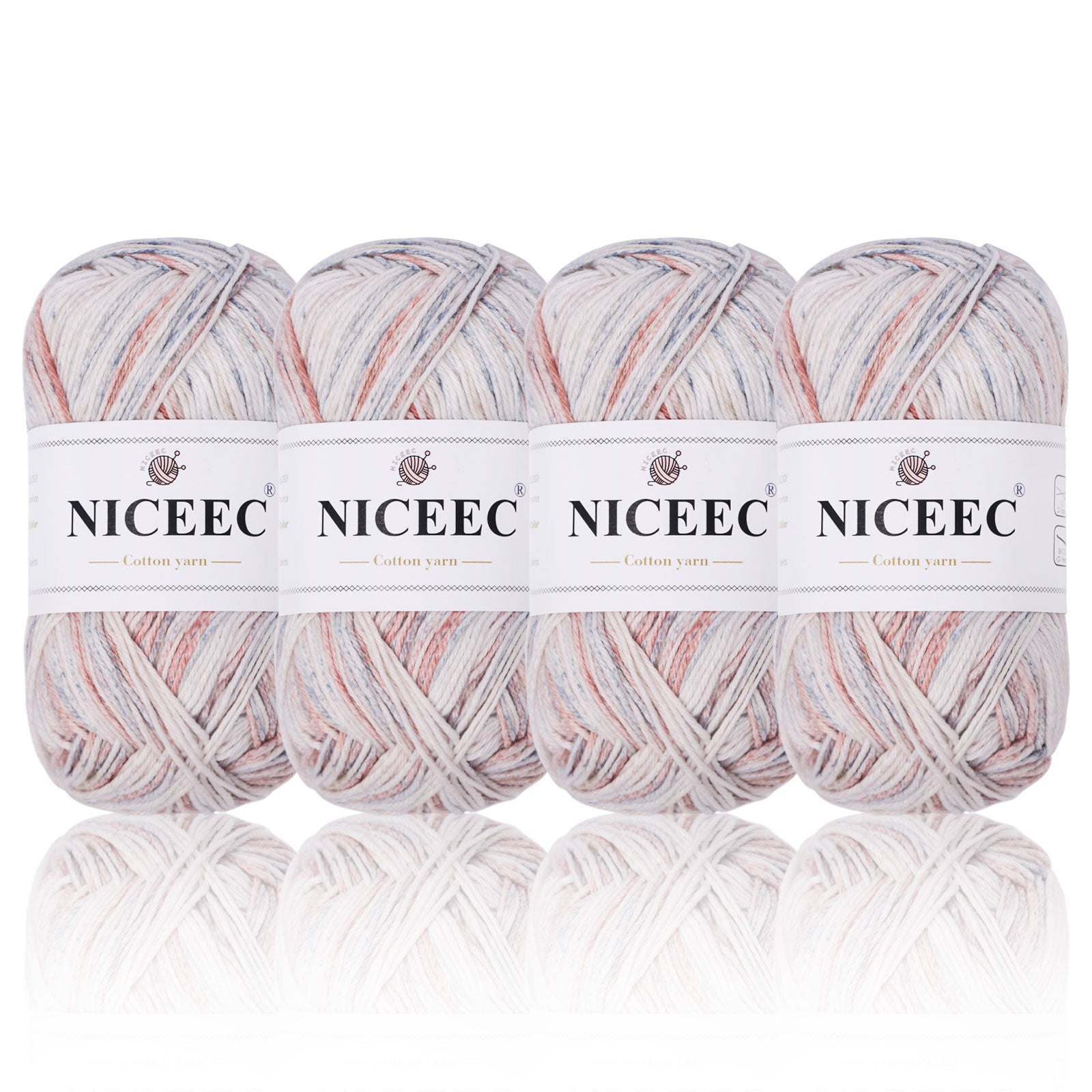 NICEEC 4 Skeins Soft Baby Yarn 100% Cotton Yarn for Crochet Knitting 4 Ply Yarn Blanket Yarn for DIY Craft Fingering Weight Yarn Total Length 4×175yds/4×50g