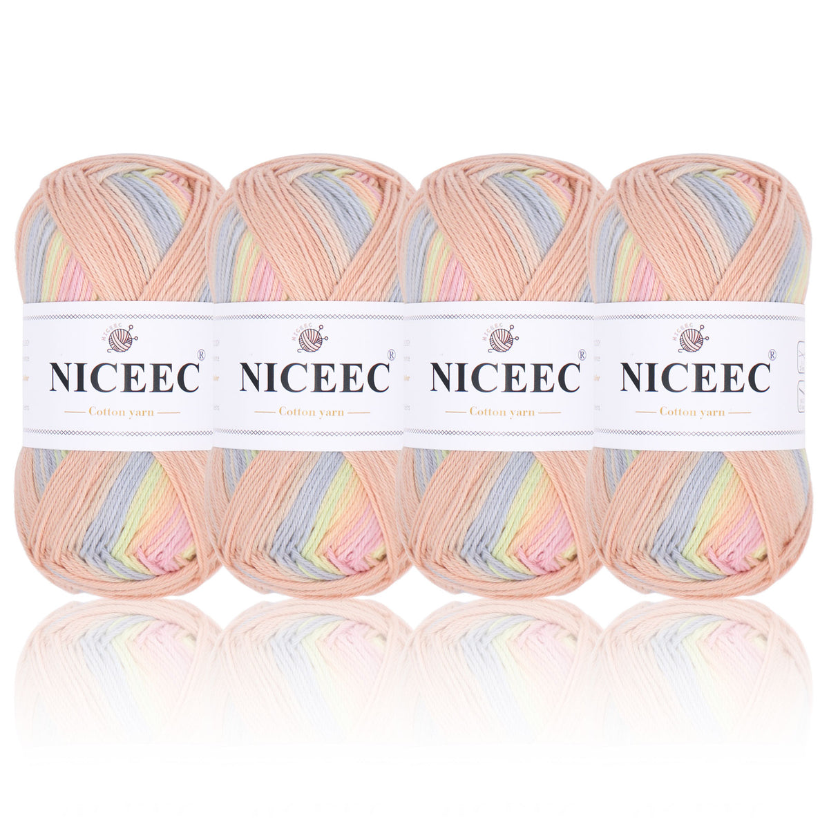 NICEEC - 4 madejas de hilo suave para bebé, 100 % algodón, para crochet, 4 capas, para mantas, manualidades, grosor de hilo, longitud total: 4 x 175 yardas/4 x 50 g 