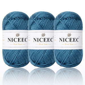 NICEEC 3 Skeins Soft Wool Yarn Glossy Wool Blend Yarn for Crochet Knitting Sport Weight Yarn for DIY Craft(3×50g/3×110yds)