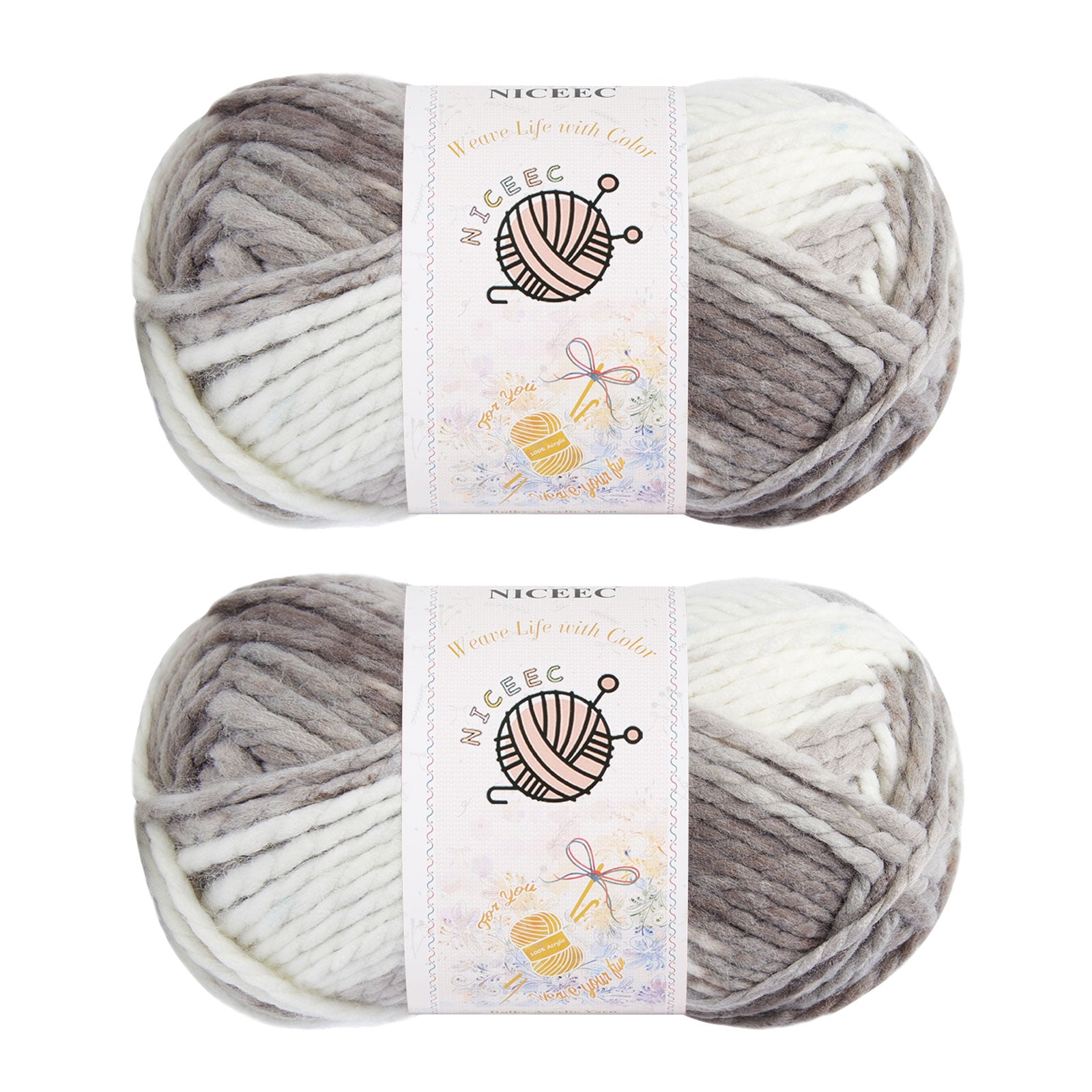 NICEEC 2 Skeins Bulky Acrylic Yarn - Soft, Colorful, Multicolored, Quality, Bulky Yarn for Crochet & Knitting