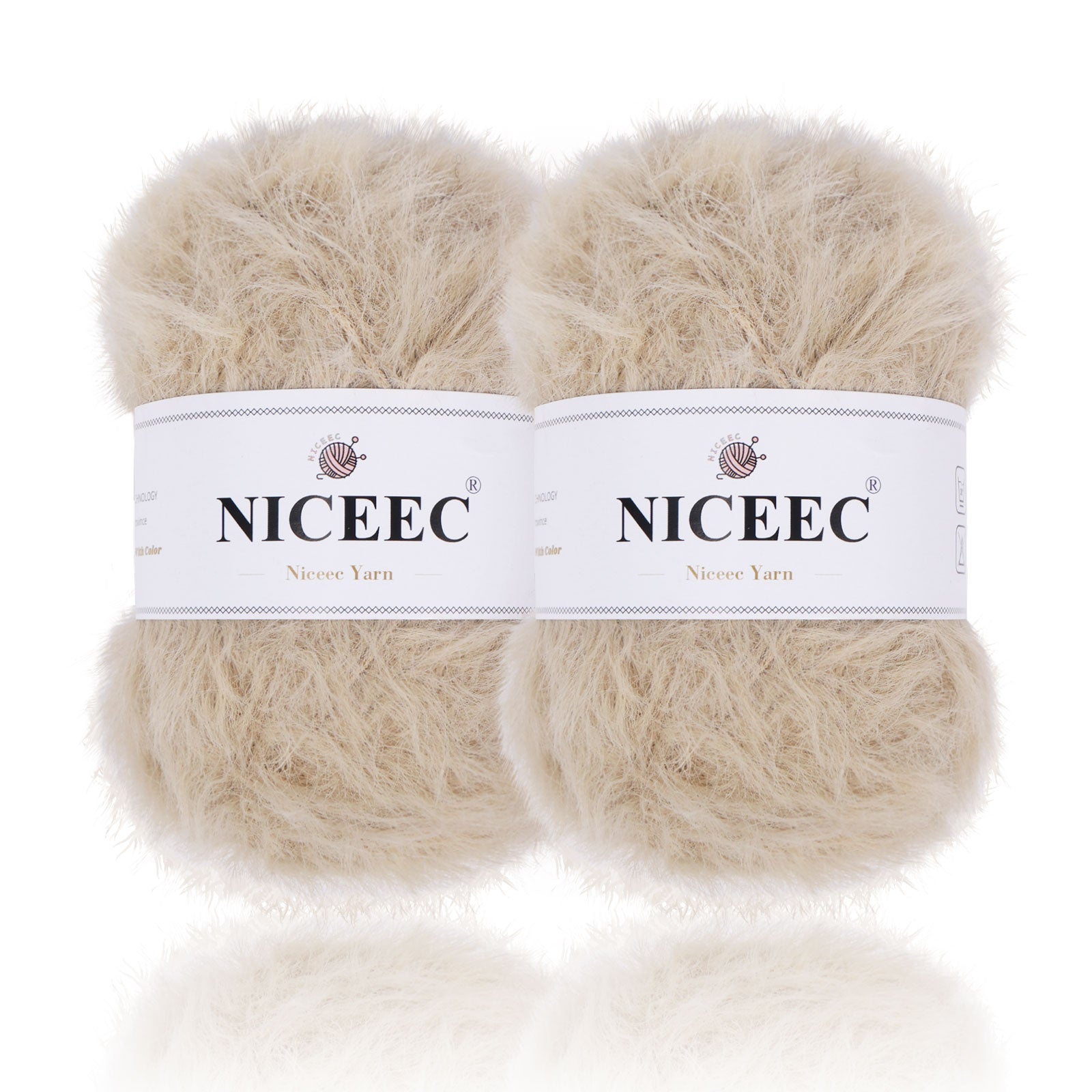 NICEEC 2 Skeins Super Soft Fluffy Yarn, Chunky, Faux Fur, 100% Nylon, Long Pile & Fuzzy, Eyelash Yarn for Crochet & Knit, Total 7.05oz/416yds