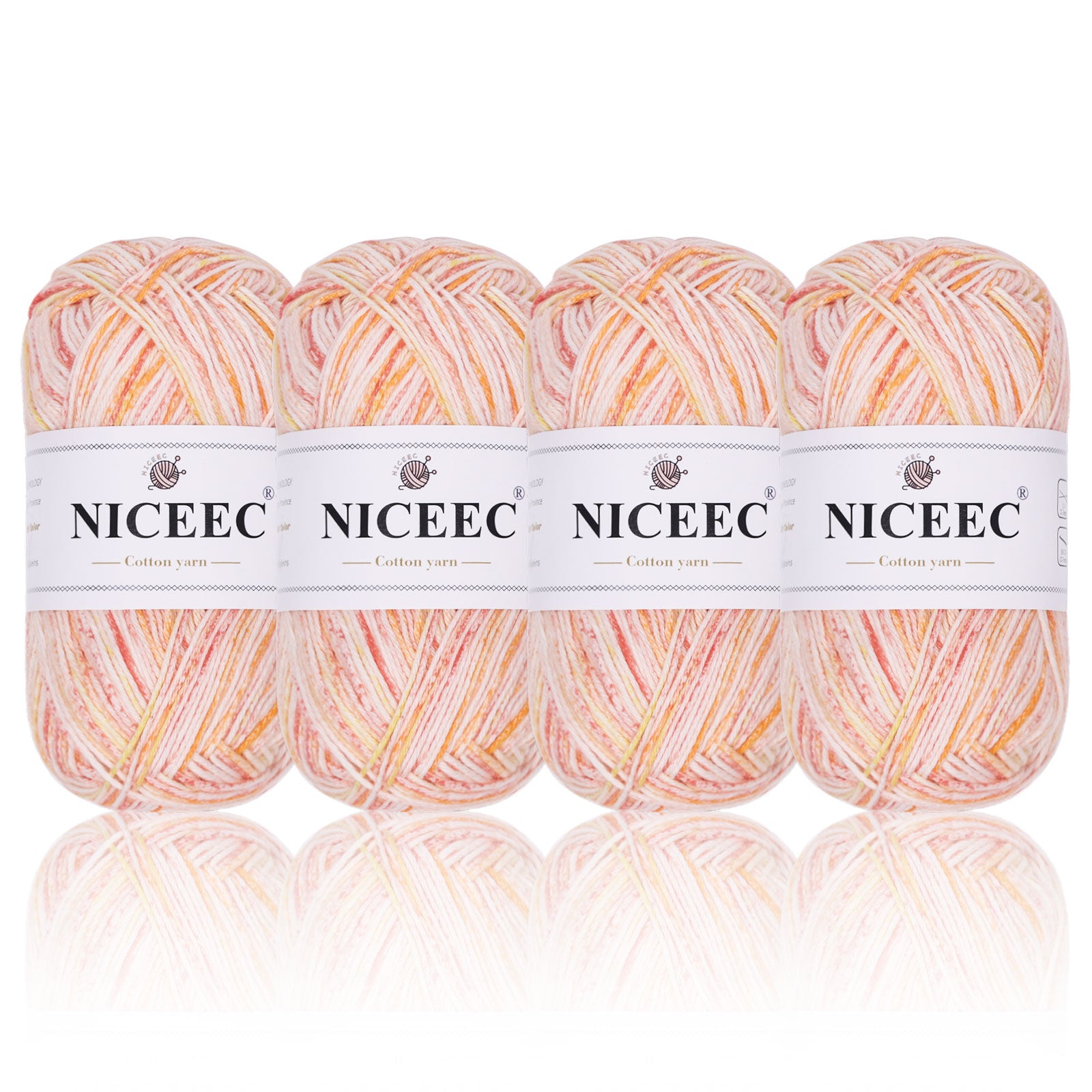 NICEEC 4 Skeins Soft Baby Yarn 100% Cotton Yarn for Crochet Knitting 4 Ply Yarn Blanket Yarn for DIY Craft Fingering Weight Yarn Total Length 4×175yds/4×50g