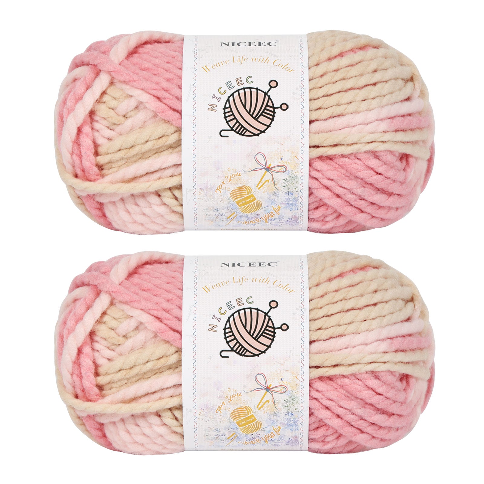 NICEEC 2 Skeins Bulky Acrylic Yarn - Soft, Colorful, Multicolored, Quality, Bulky Yarn for Crochet & Knitting